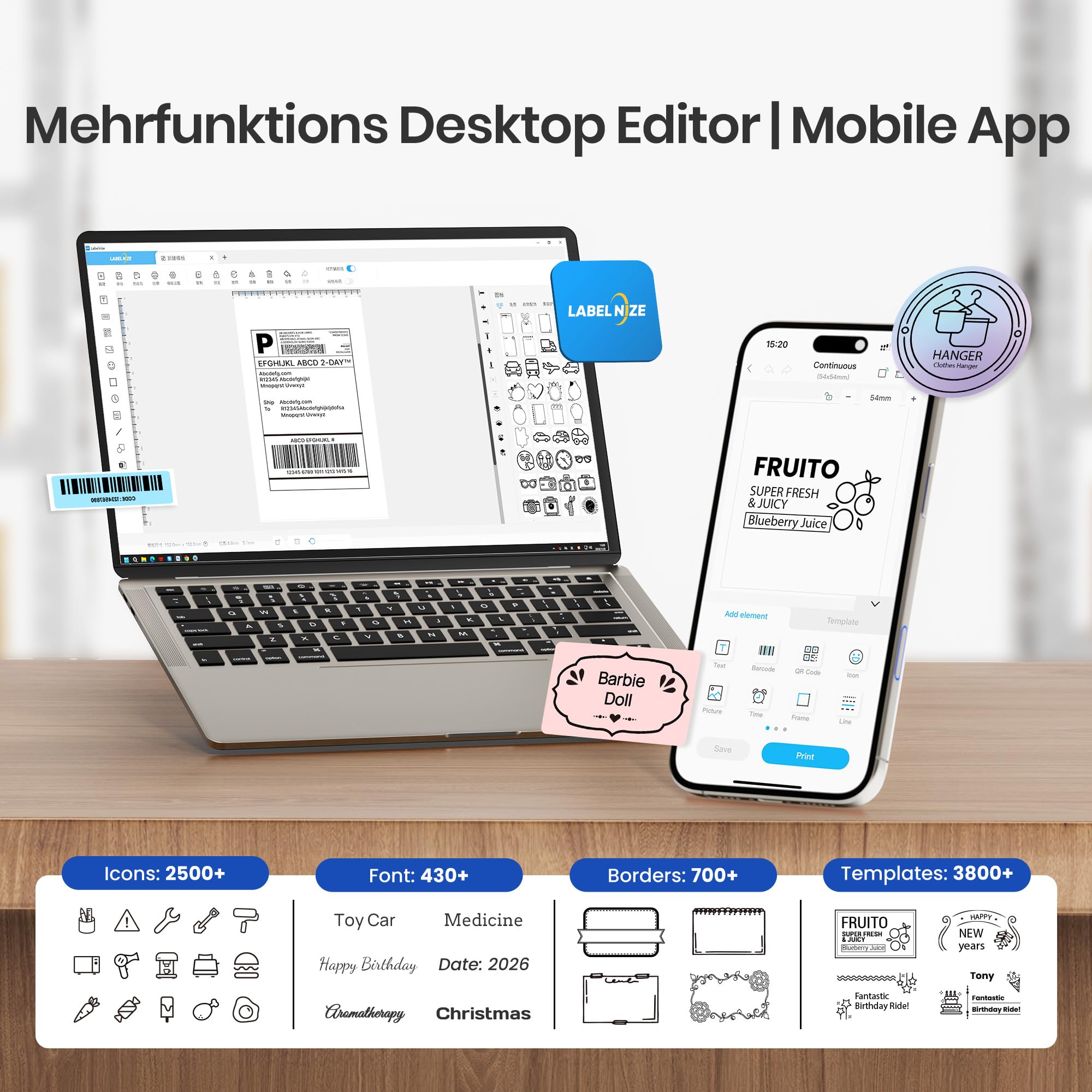 Bluetooth Etikettendrucker DHL, 4x6 Versandetiketten Drucker PL50E