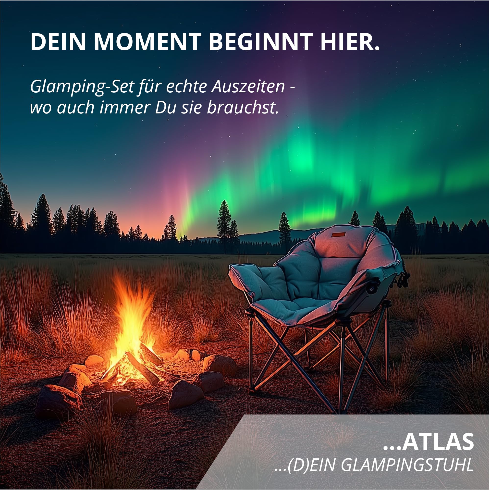 Eclipse Glampingstuhl Outdoor Campingstuhl Moonchair Super 200 KG | Soft Relax Stuhl klappbar Strandstuhl Balkonstuhl oder Gartenstuhl mit Tragetasche Modell: Atlas, Stofffarbe Stuhl:Grau