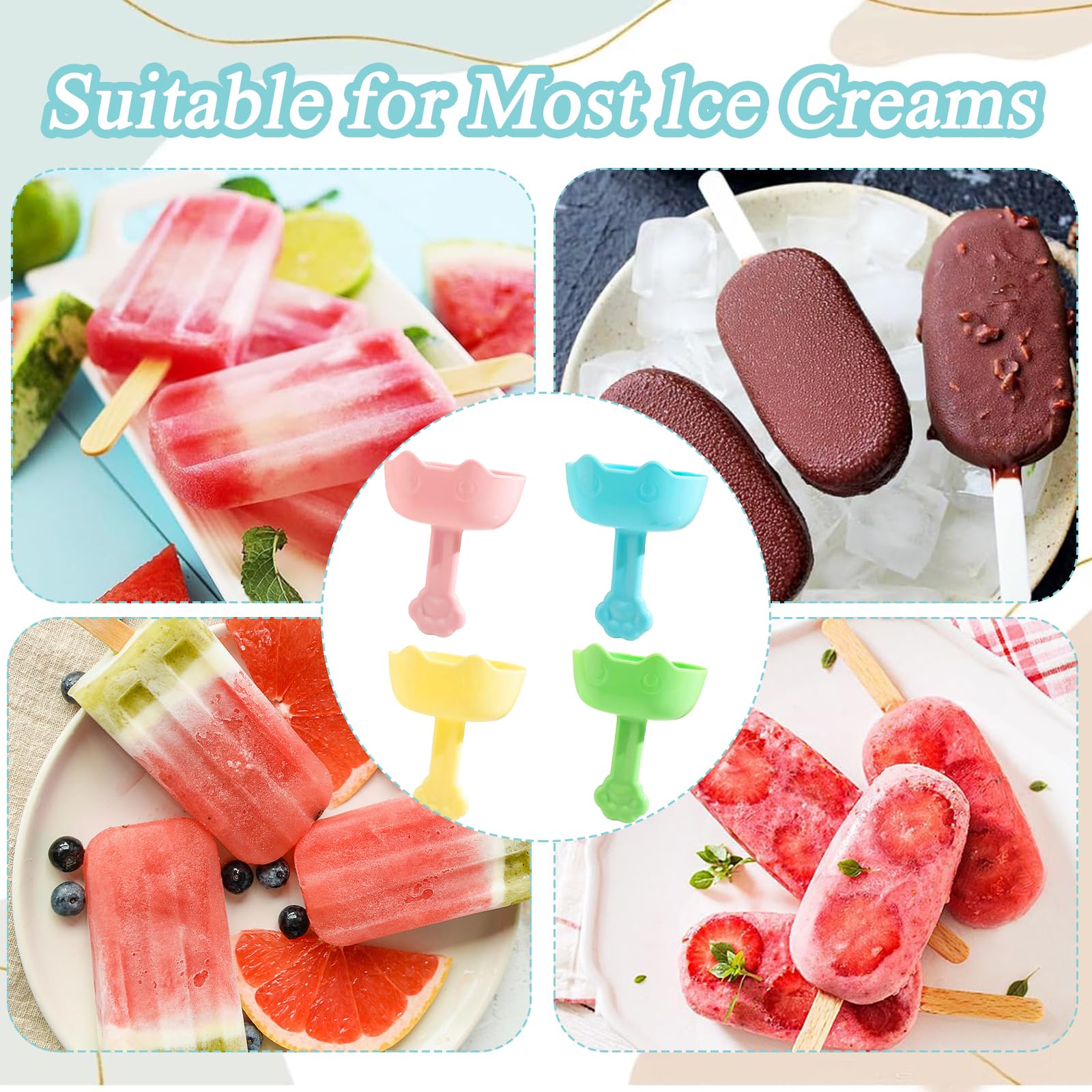 Popsicle Holder Lot De 4 Porte-glace Anti-goutte à Glace En Forme De Chat Pour Enfants, Réutilisables, Sans Goutte, Support Coloré Pour Glaces, Enfants, Fêtes D'été En Piscine