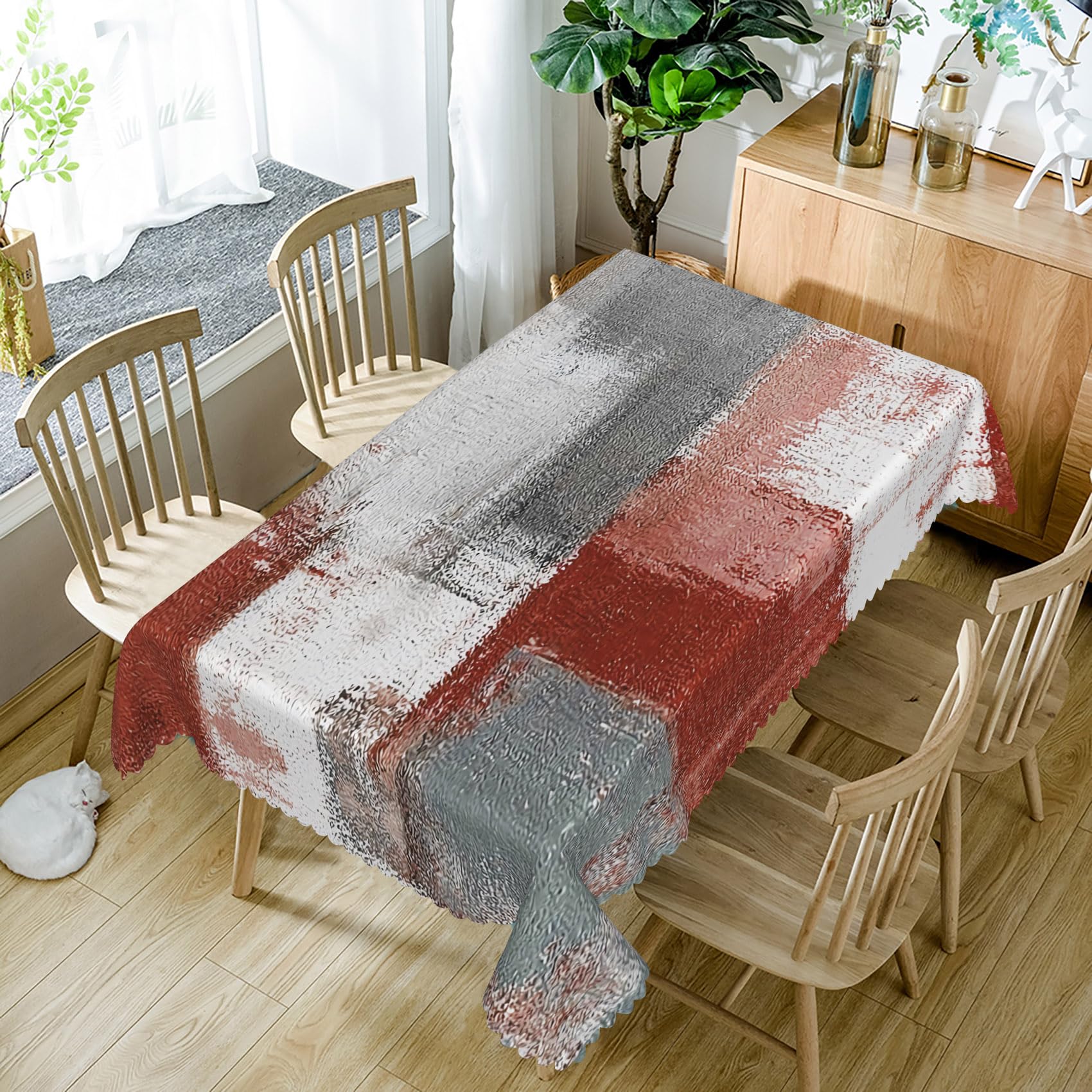 SIEDYCV Vintage Red Grey White Graffiti Tablecloth,70x90 Inch Abstract Oil Painting Texture Rectangle Fabric Rectangle Table Cloth Thick,Waterproof