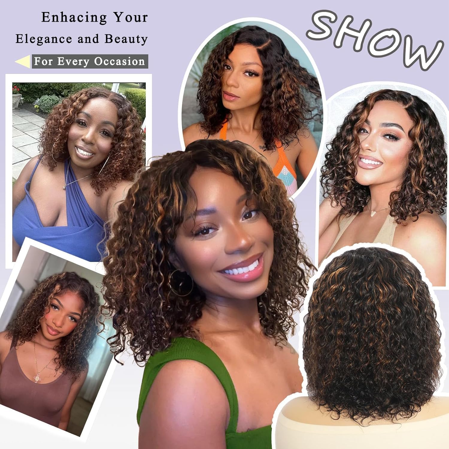 5x5 Glueless Left Side Part Curly Bob Wig Human Hair 12 Inch Pre Plucked Pre Cut water Wave Lace Front Wigs for Women P1B/30 Color C Part HD Transparent Lace Wear and Go Curly Bob Wigs