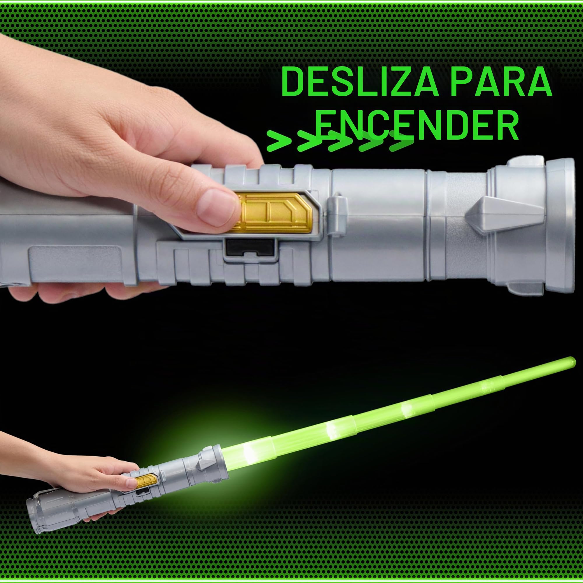 POWER SABER - Verde - Sable Láser para Niños y adultos a Partir de 6 Años - Extensible y Retráctil - Juguete Láser Luminoso Realista y Seguro - 30cm/Desplegado 89 cm - Caja Abierta