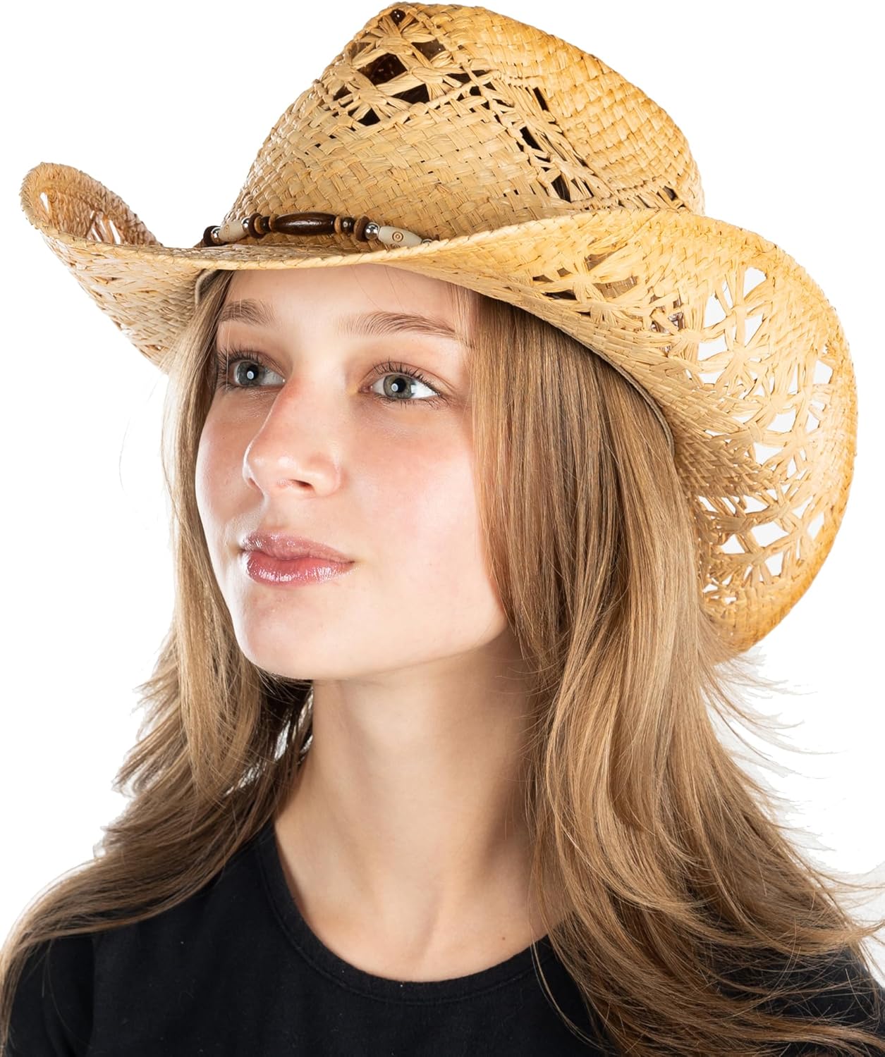 Funky Junque Cowgirl Hat Women Straw Cowboy Hats Woven Raffia Western Cow Girl Decorative Band Retro Beach Sun Hat