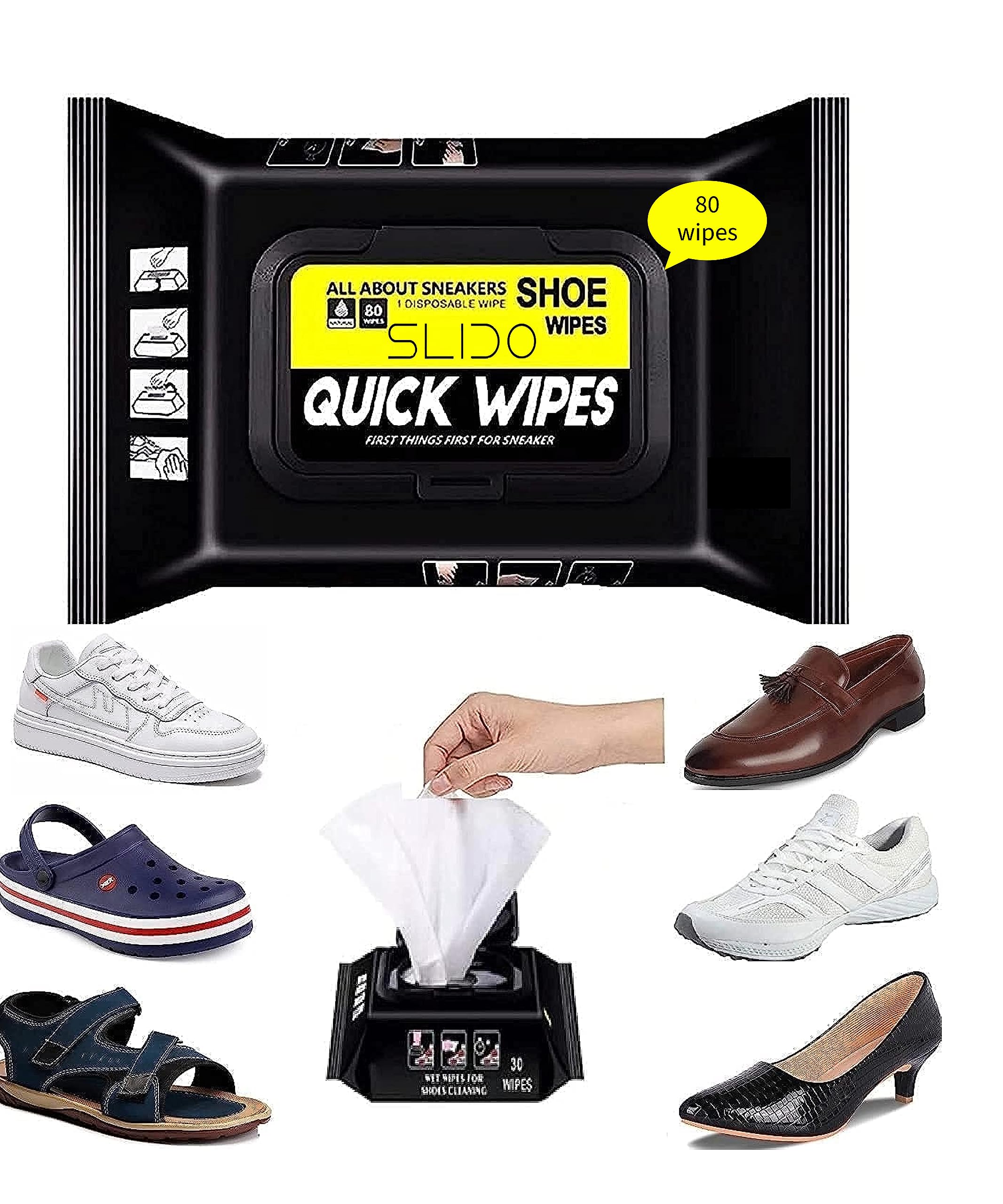 SLIDO Premium Instant Cleaning Shoe Wipes for White Sneakers: Pack of 80 Wet Cleaner Wipes for Quick Shoe Cleaning (B0C8DWRZM6) Amazon Price History, Amazon Price Tracker
