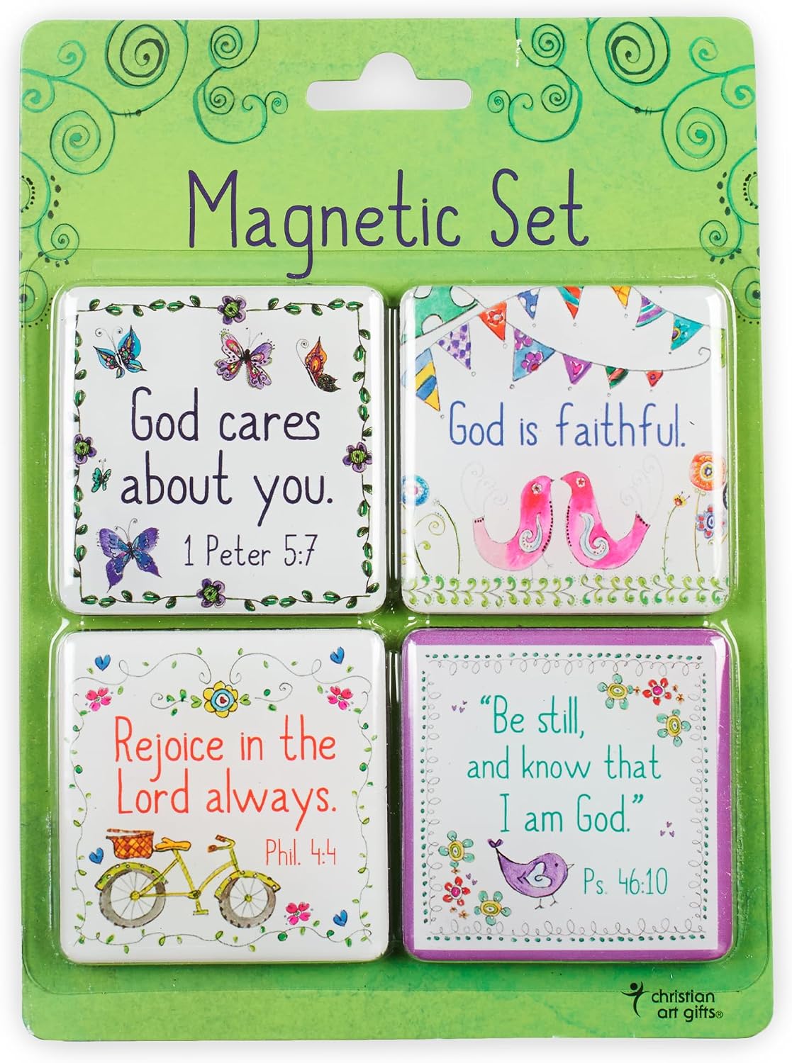 Christian Art Gifts Whimsical Refrigerator Magnets with Scripture 1 Peter 5:7 Inspirational Bible Verse - Everyday Blessings Fridge Magnet Set of 4, Glossy Magnets Home & Kitchen Decoration Pack of 4