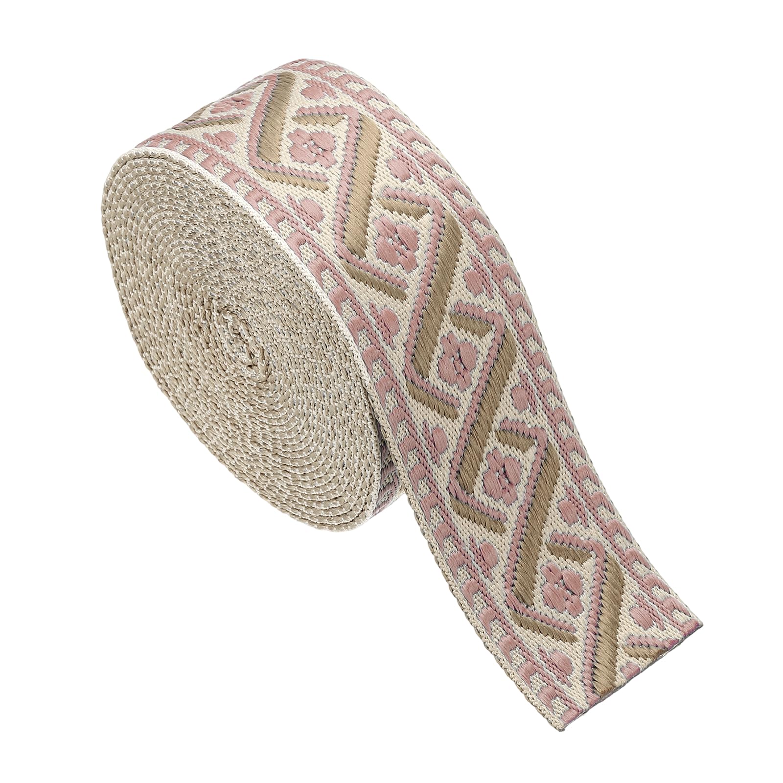 sourcing map 4.75 Yards Cotton Webbing Strap, 1.5-inch(38mm) Jacquard Webbing Ribbon Embroidery Polyester Webbing Straps Purse Strap Belt for Purse Bag Crafts Clothing, Cream-Light Pink