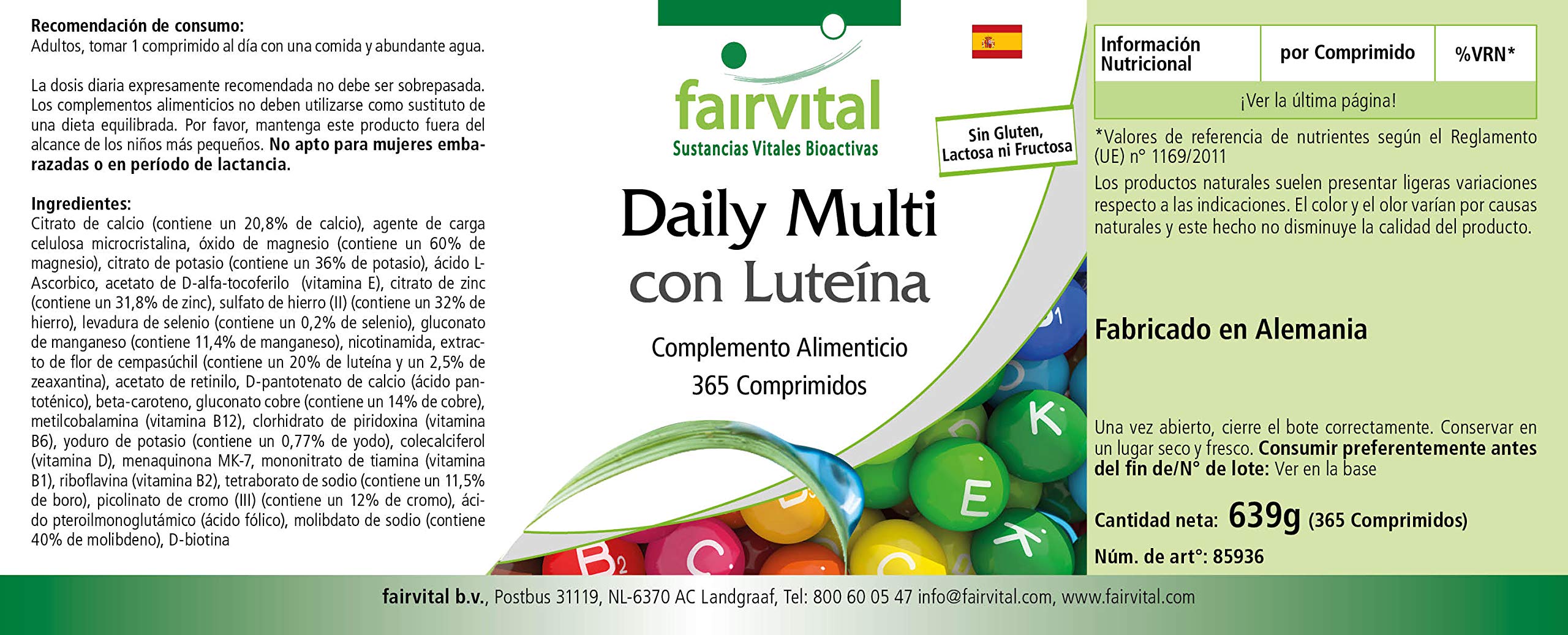 fairvital Daily Multi, 365 comprimidos, multivitamínico y minerales, valiosas vitaminas de la A a la Z y minerales, sistema inmunitario, energía y metabolismo (EFSA), fáciles de tragar