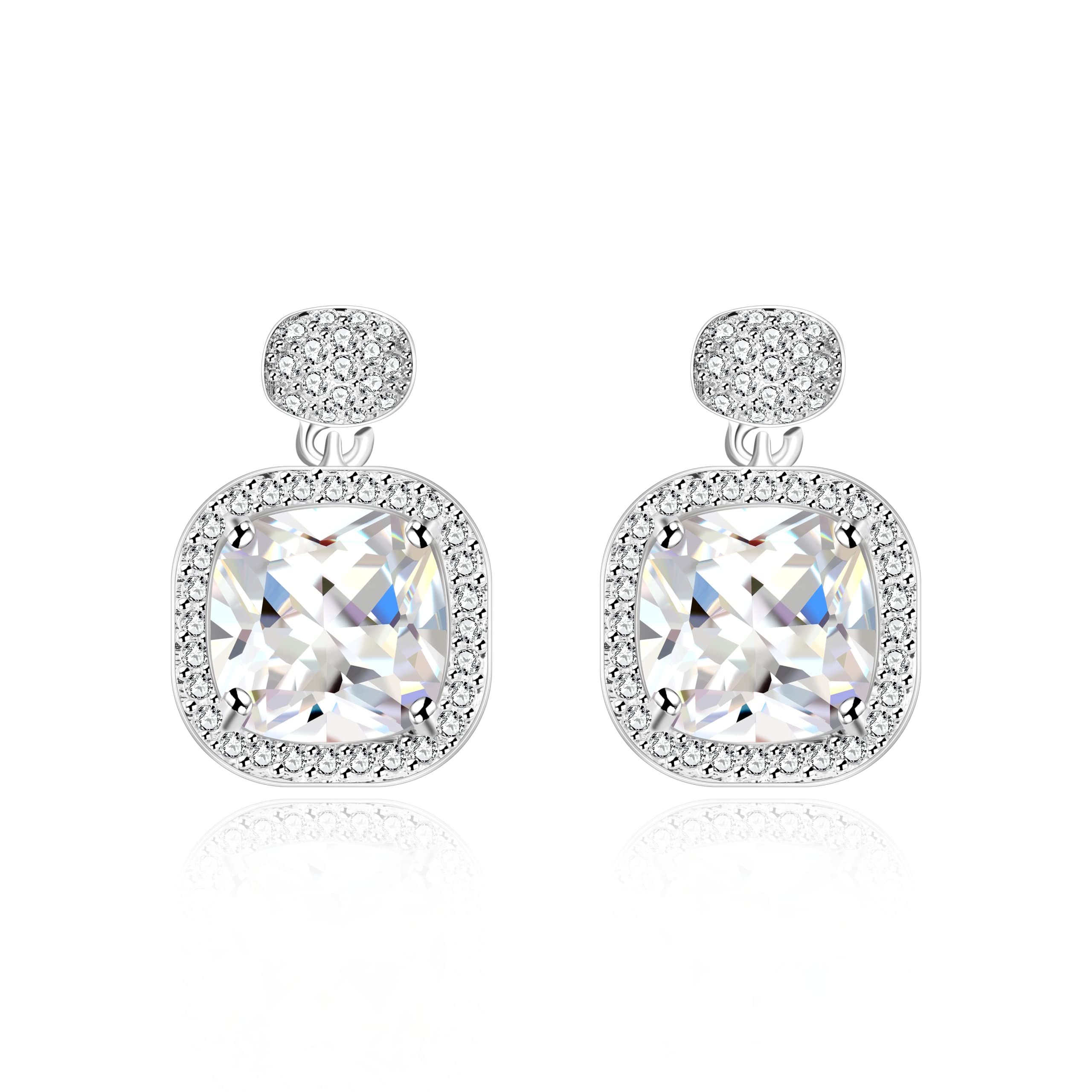 Sparky Cubic Zirconia Square Stud Drop Earrings, S925 Stud Pin, Hypoallergenic All-match Temperament Earrings Y1971