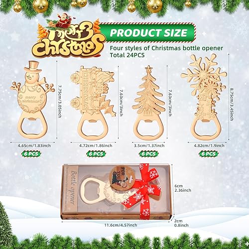 Miniatura 2 de wxfdac 24Pcs 4 in 1 Christmas Beer Bottle Opener Set, Xmas Tree Snowman Snowflask Train Bottle Openers with Gift Box, for Winter Theme Party