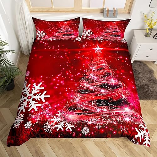 Miniatura 7 de Manfei Juego de funda de edredón de Año Nuevo, tamaño matrimonial, lindo juego de ropa de cama con estampado de alpaca y perezoso de Navidad, 3