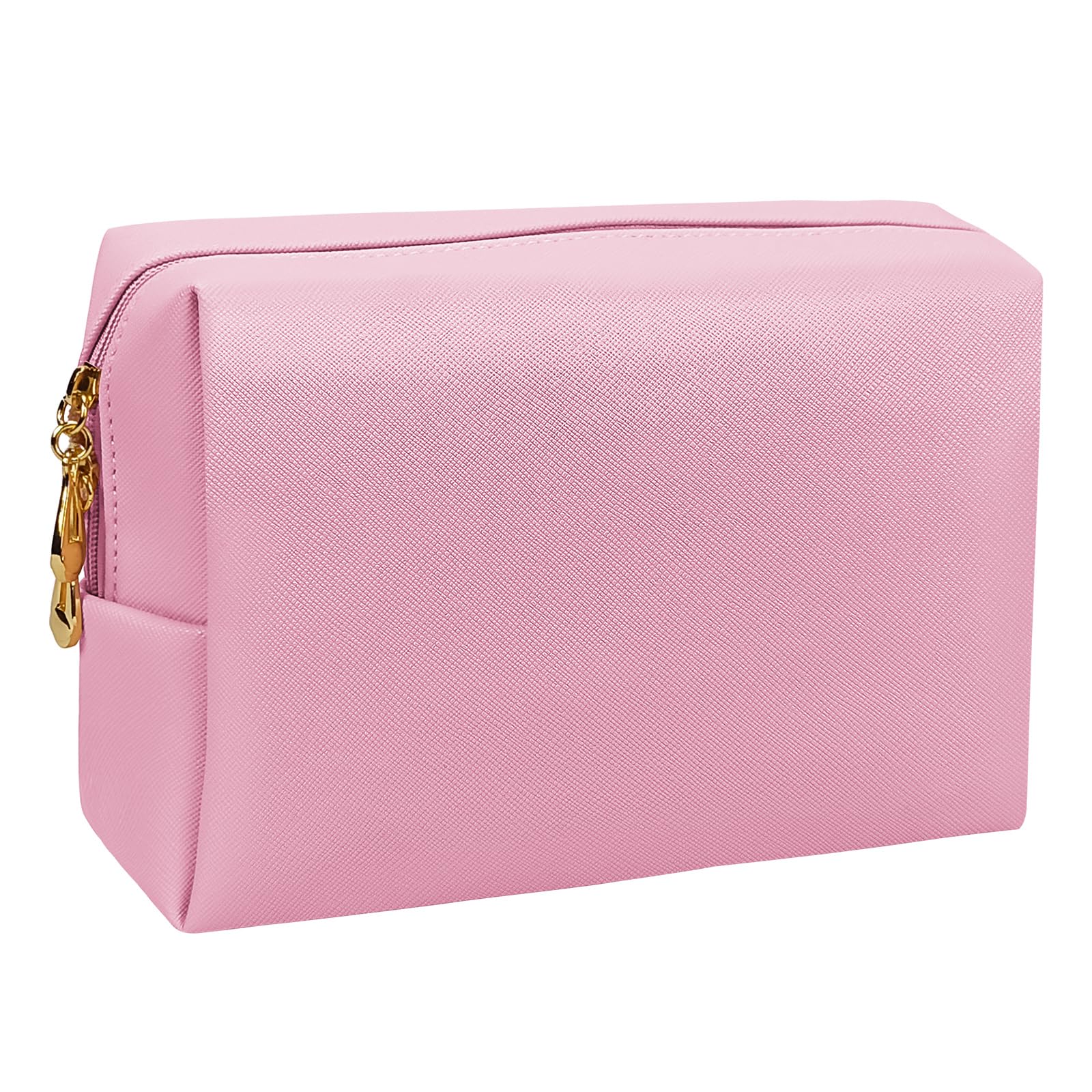 SMONT Makeup Bag for Women, PU Leather Cosmetic Pouch Skincare Make Up Beauty Bag Waterproof Pink