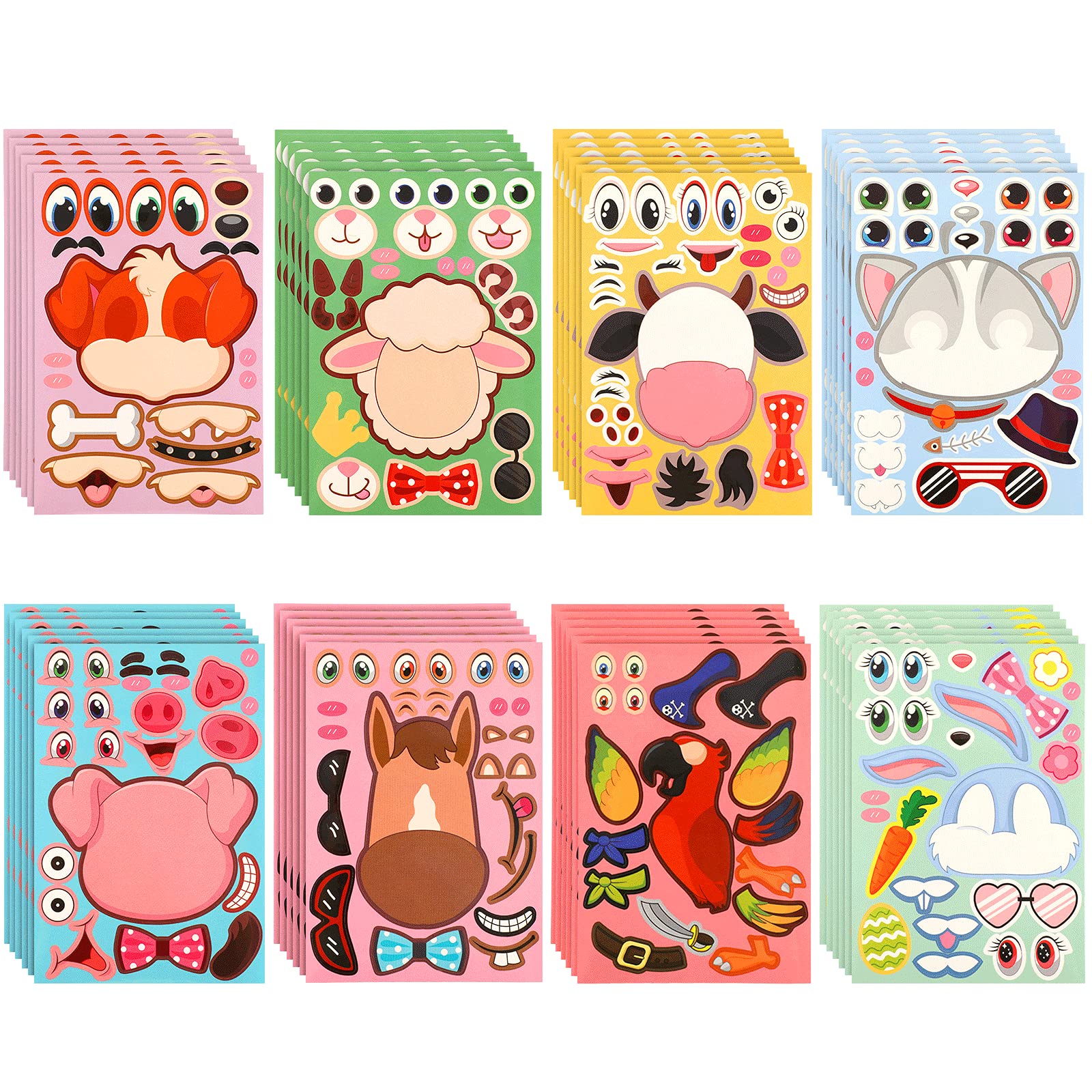 Zonon 48 Sheets Make a Face Animal Stickers 8 Designs Make Your Own Farm Animal Stickers Art Craft for Kids Farm Zoo Themed Birthday Party Favors Supplies