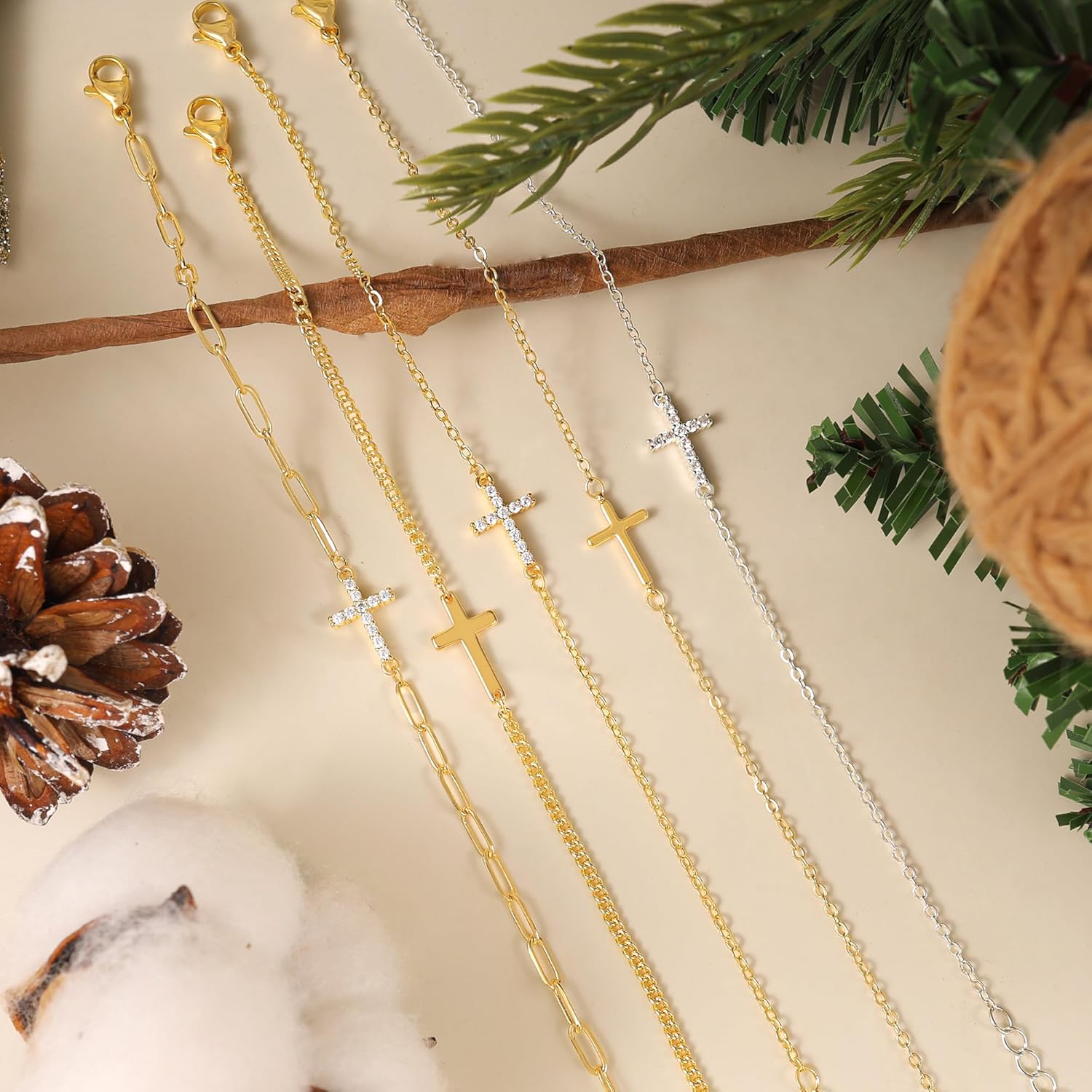 Gold Bracelets for Women,Dainty Gold Cross Bracelet 14K Gold Plated Beaded Bracelets for Women Trendy Bracelet Stack Pearl Bracelet Set Waterproof Chain Bracelet Gold Jewelry for Women Baptism Gifts - Image 7