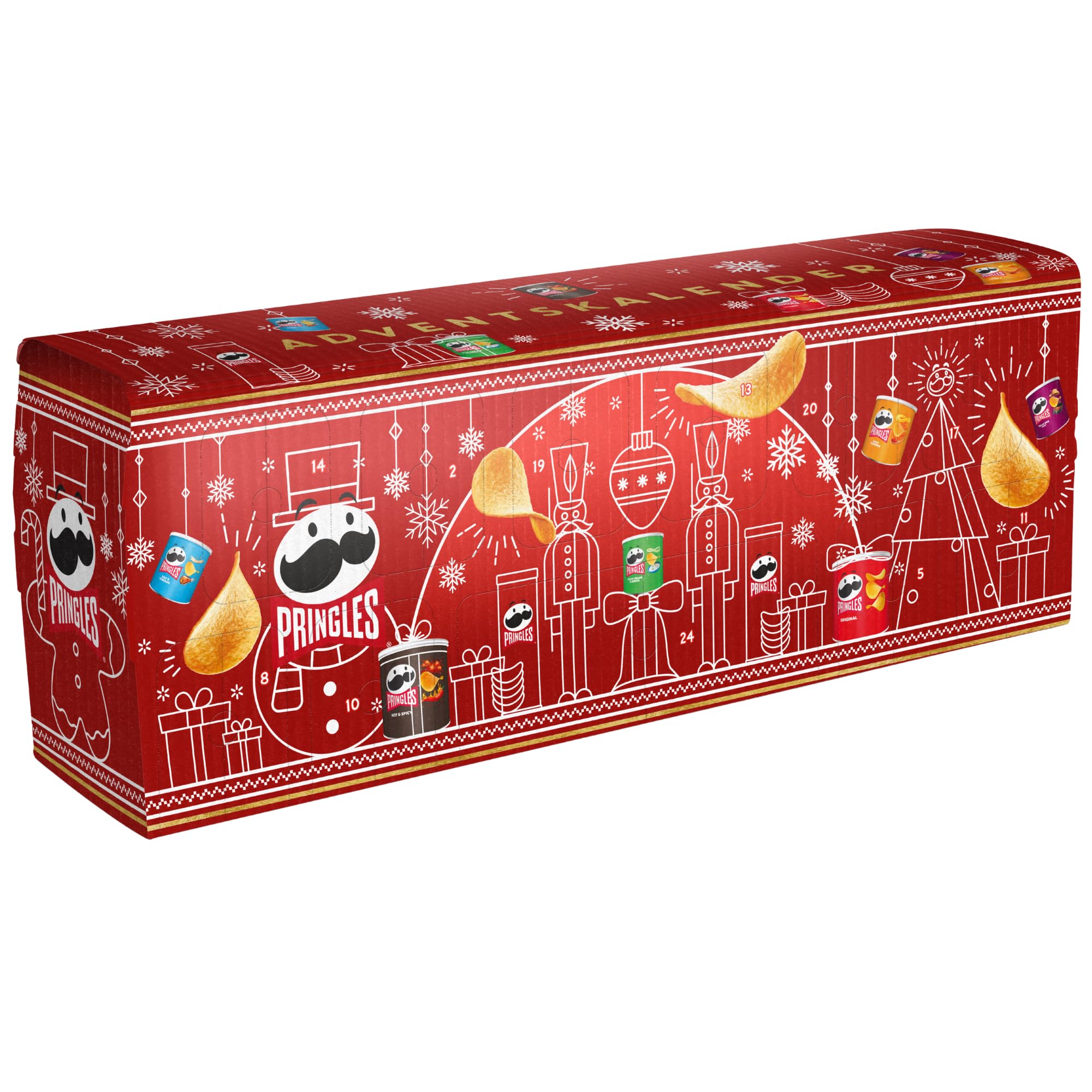 Pringles Bus Adventskalender ROT 1,085 kg | Snack Adventskalender mit 24 Pringles Portionen | Knabbergebäck Geschenk zu Weihnachten für Chips Fans & Familie