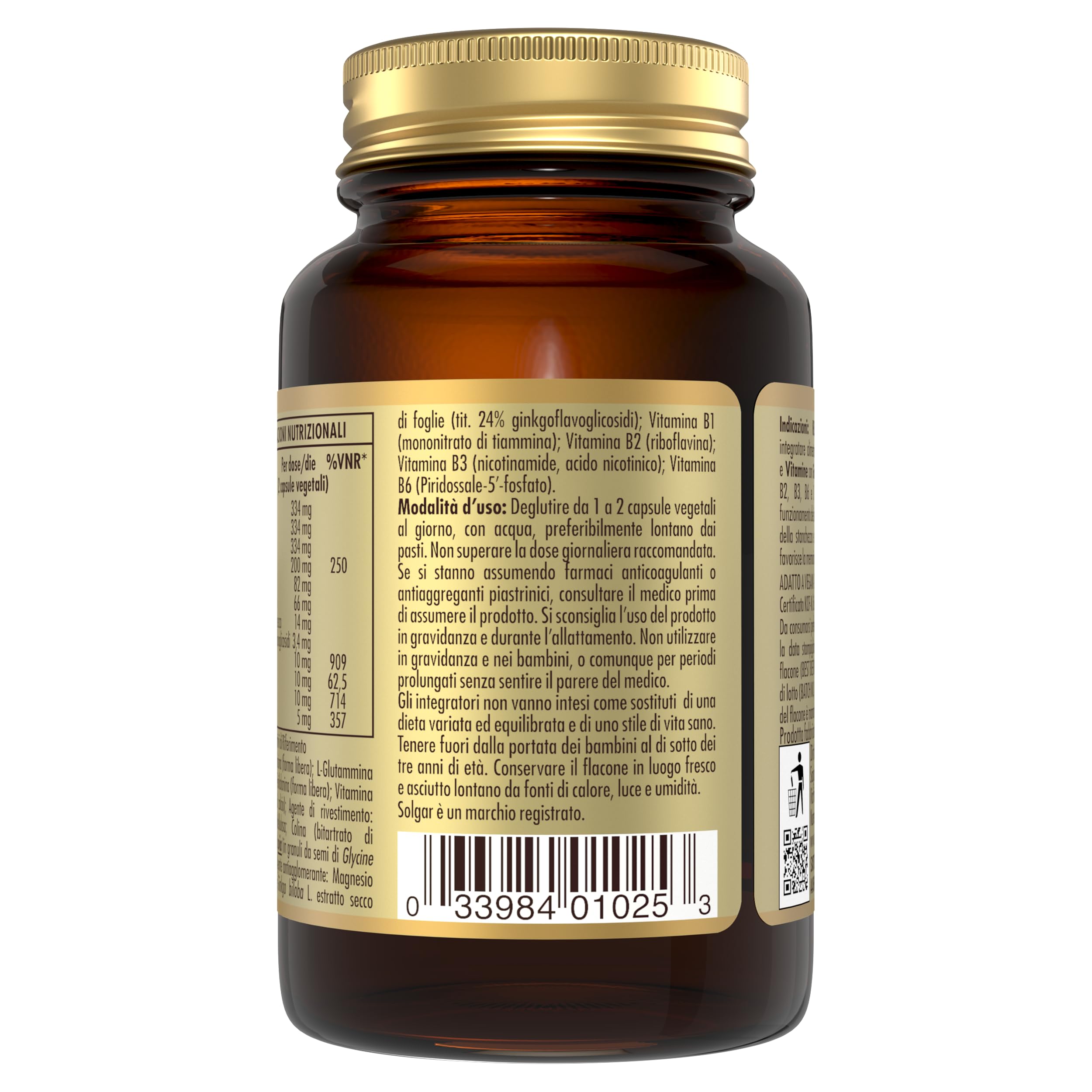 Solgar NEURO NUTRIENTS – Amminoacidi, vitamine del gruppo B e Ginkgo biloba, 30 capsule vegetali