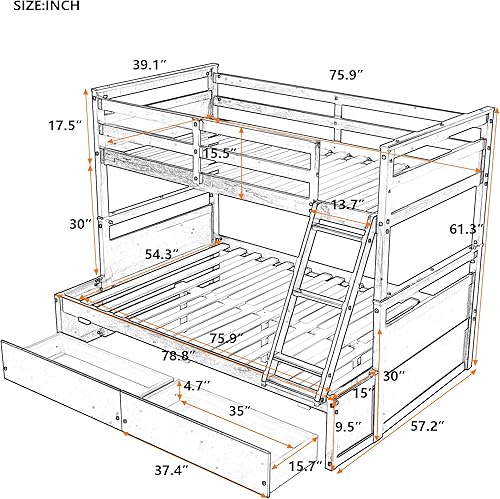 Miniatura 2 de CITYLIGHT Litera individual sobre matrimonial con almacenamiento, literas de madera con cajones para niños, adolescentes y adultos, litera
