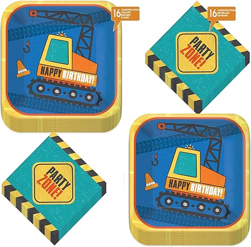 Miniatura 2 de Suministros para fiestas de construcción  Platos de postre de papel para excavadora de construcción azul de feliz cumpleaños y servilletas de