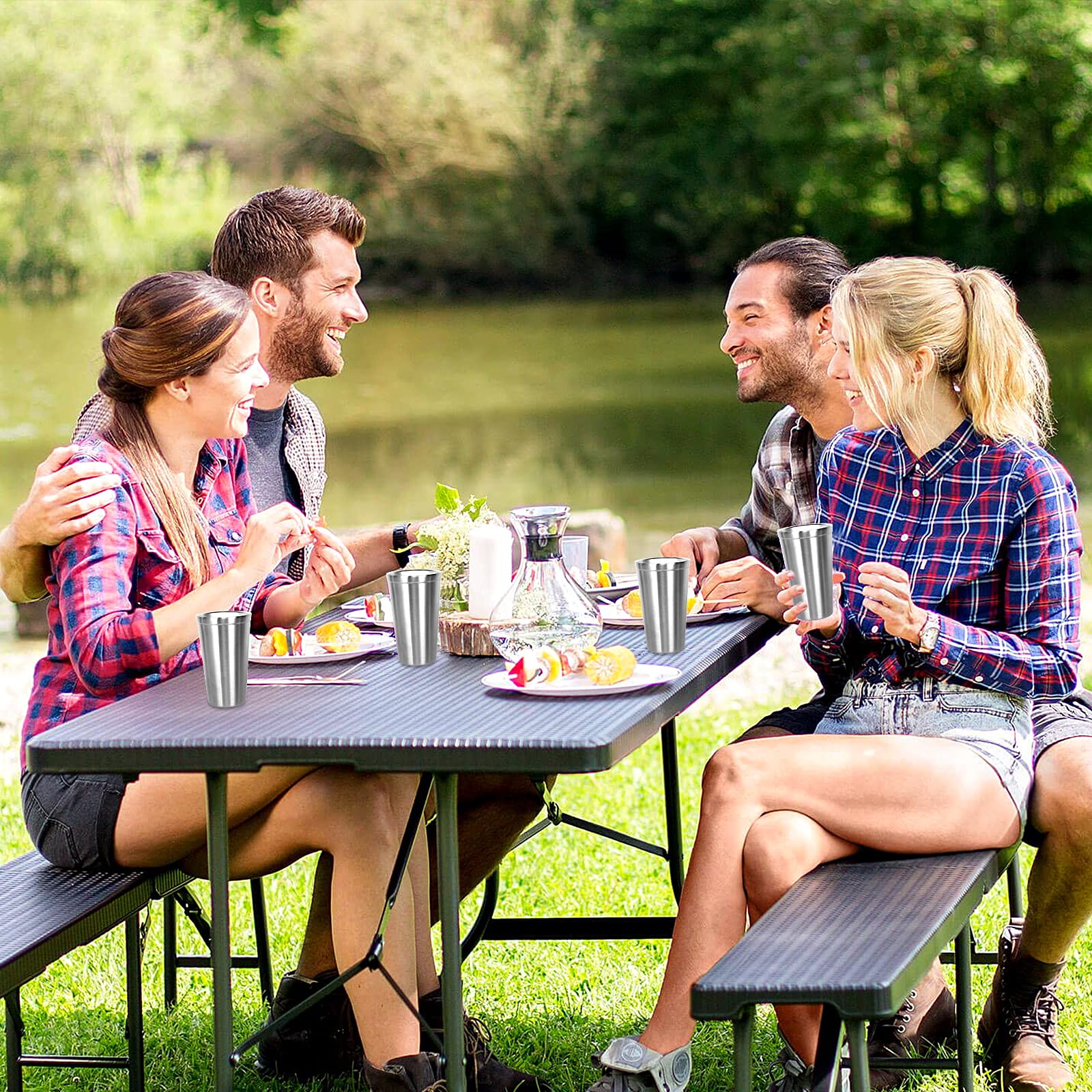 Youda Doppelwandige Isolierbecher aus Edelstahl (2er-Set), Stapelbar, Kaffeetasse/Teetasse/Kühlende Biergläser, ideal für Kinder, für Reisen, Outdoor, Camping & Alltag, 16 oz (480ml, Silber)