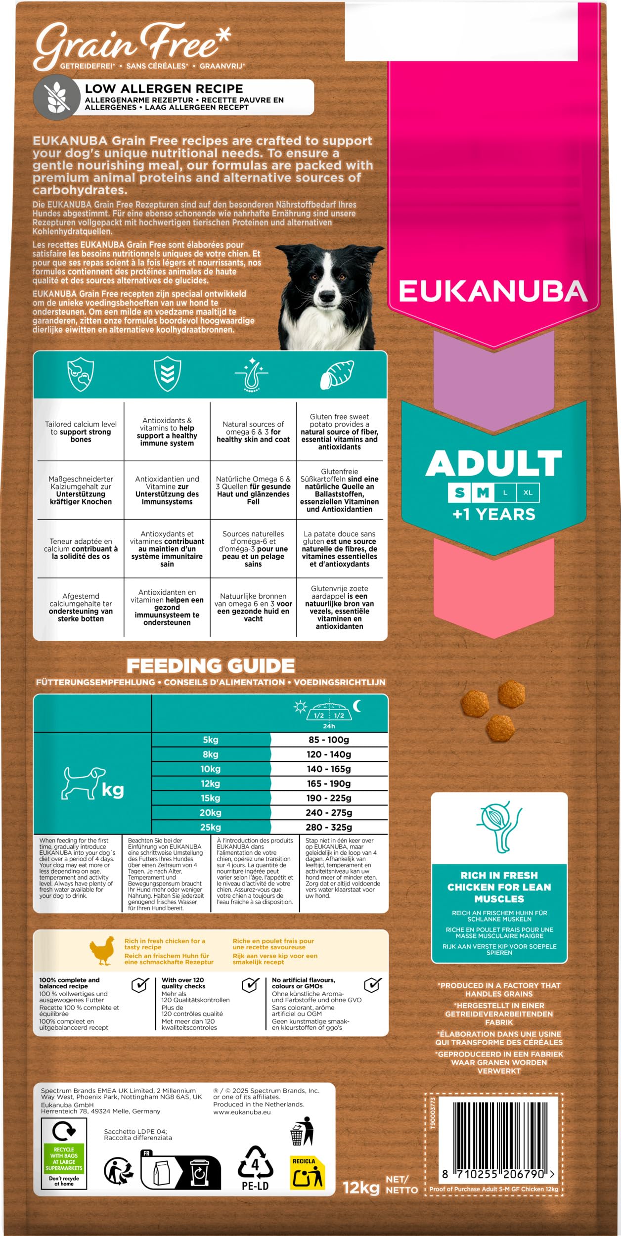 EUKANUBA Cibo secco per Cani senza cereali con pollo fresco per razze di taglia piccola e media - Alimento secco premium privo di cereali per Cani adulti, 12 kg