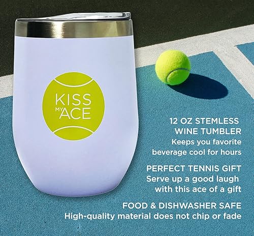 Miniatura 3 de Regalo para amantes del tenis, divertido vaso de vino de 12 onzas con aislamiento de acero inoxidable para jugadores de tenis