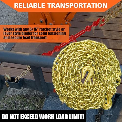Miniatura 62 de G80 - Cadena de transporte de 3/8 pulgadas x 25 pies de seguridad/carpeta con ganchos de agarre de horquilla 7,100 libras, cadena de registro