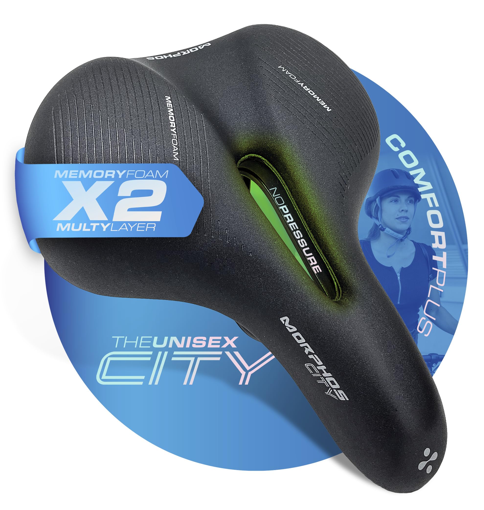 Sella per Bici City & Trekking Unisex – Memory Foam X2 Multy Layer, Ultra Shock Suspension Plus, 4 Zone Anatomic Design, Waterproof – Comfort Ergonomico e Morbidezza per Ogni Percorso