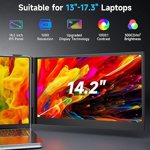 Miniatura 4 de Extensor de pantalla para portátil de 0.17 pulgadas, ultrafino, 14.2 pulgadas, FHD 1080P IPS, monitor portátil para laptop, extensor de monitor de