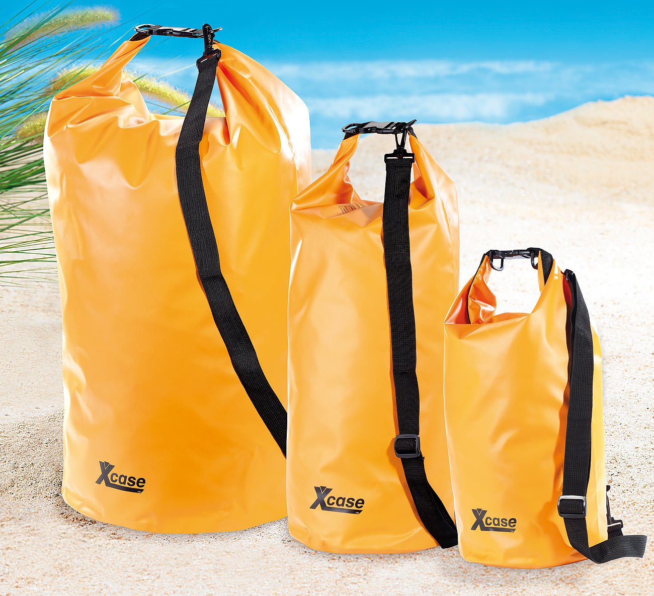 Xcase Motorrad Sack: Urlauber-Set wasserdichte Packsäcke 16/25/70 Liter, orange (Taschen wasserfest, Trockenbeutel, Angel)