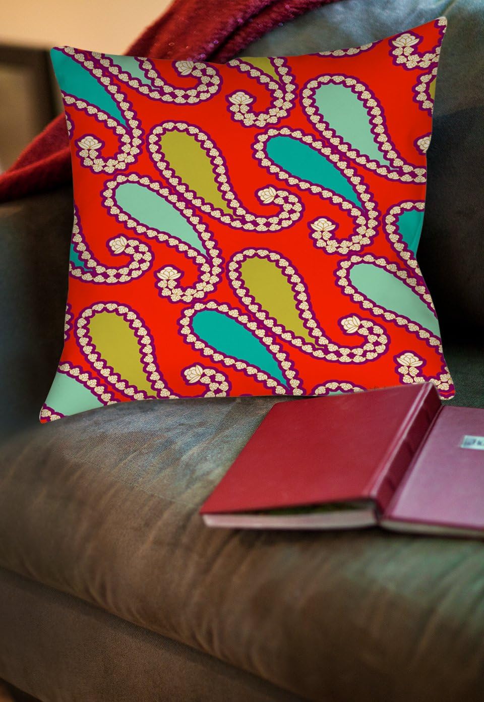Manual Woodworkers & Weavers Square Indoor/Outdoor Pillow, 18-Inch, Paisley, Mint