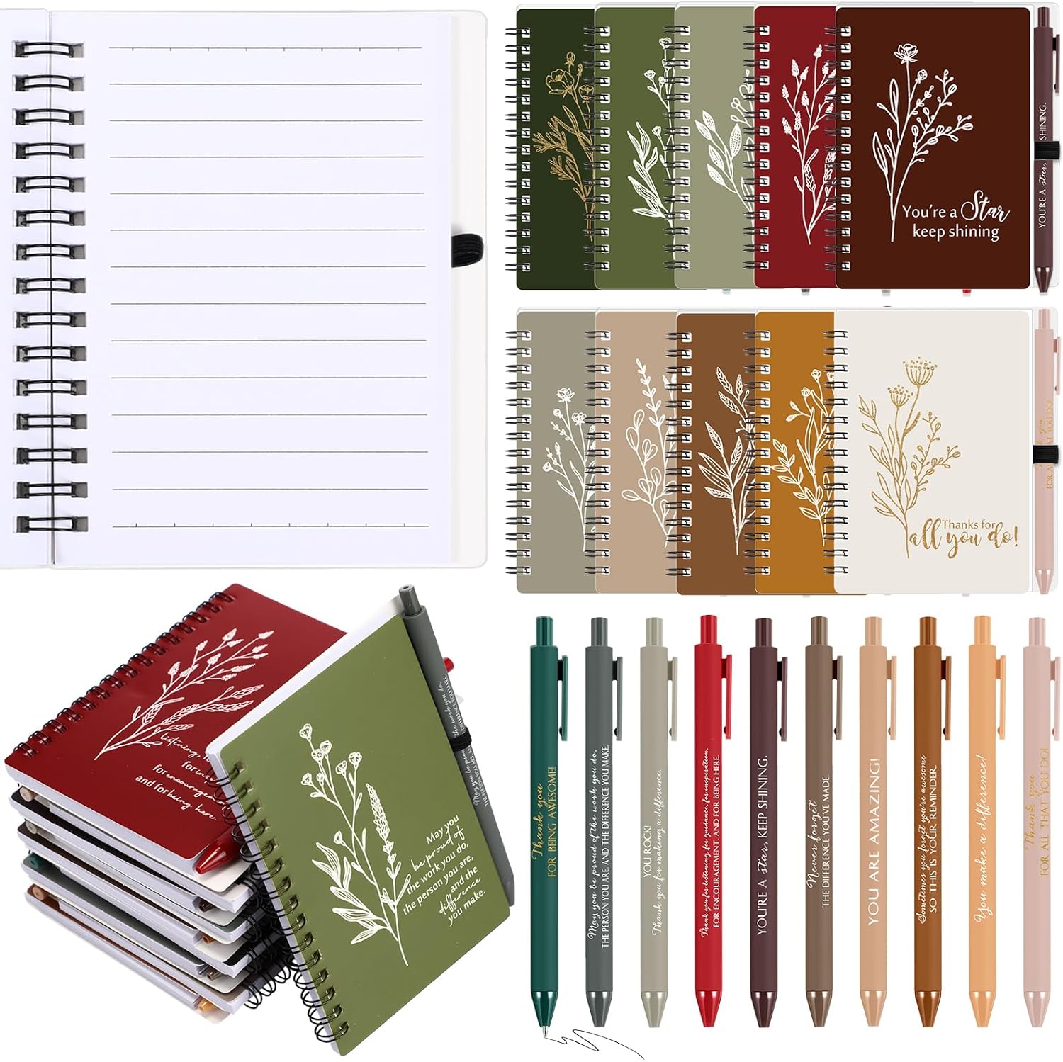 Chiisong 20 Sets Employee Appreciation Gift Thank You Spiral Notebook with Sticky Notes Inspirational Quotes Pen Gift for Graduation Coworker Volunteer Nurse Teacher Team Office Staff (Fresh Color)