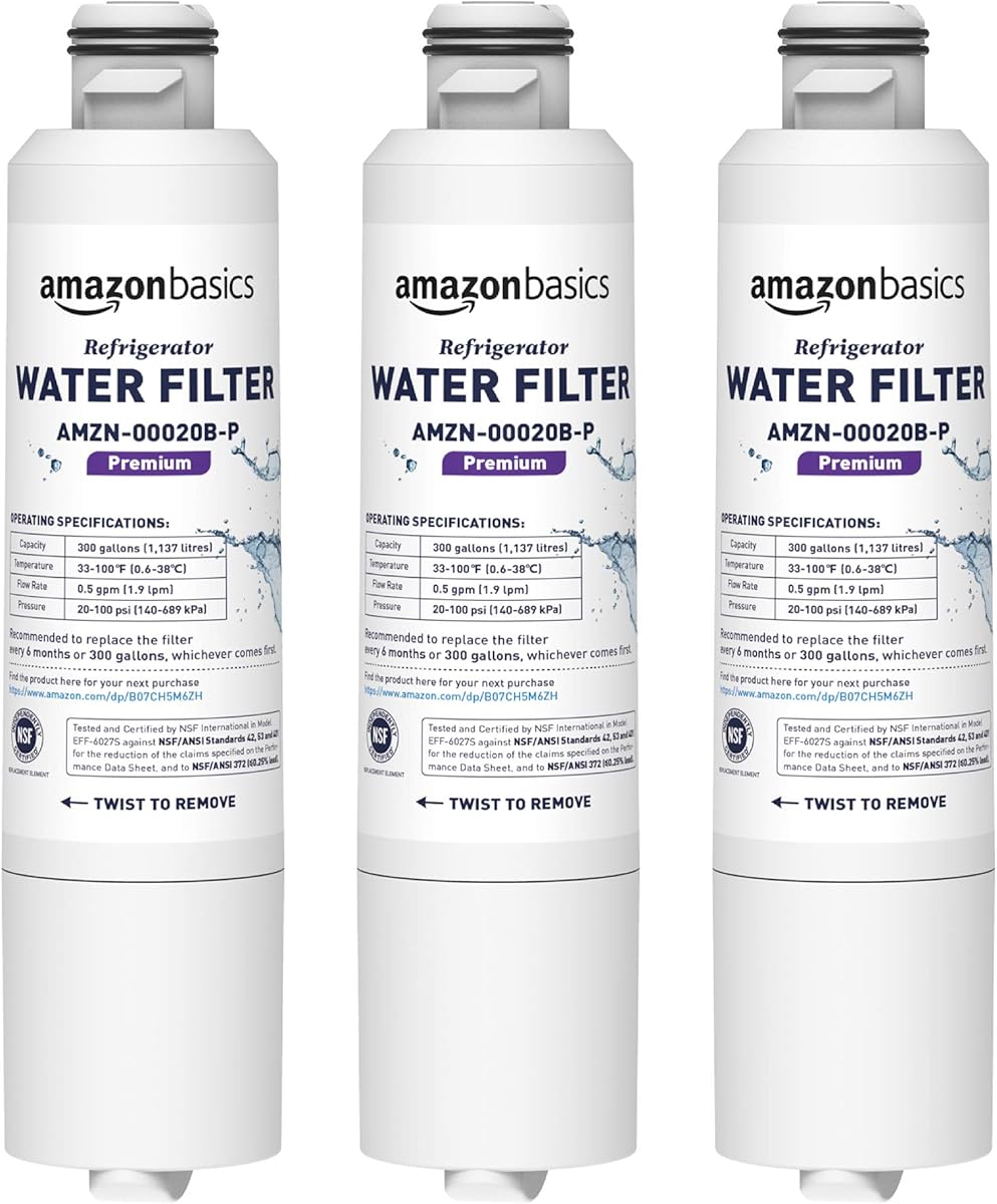 Amazon Basics Replacement Samsung DA29-00020B Refrigerator Water Filter Cartridge - Pack of 3, Premium Filtration, Easy to Install