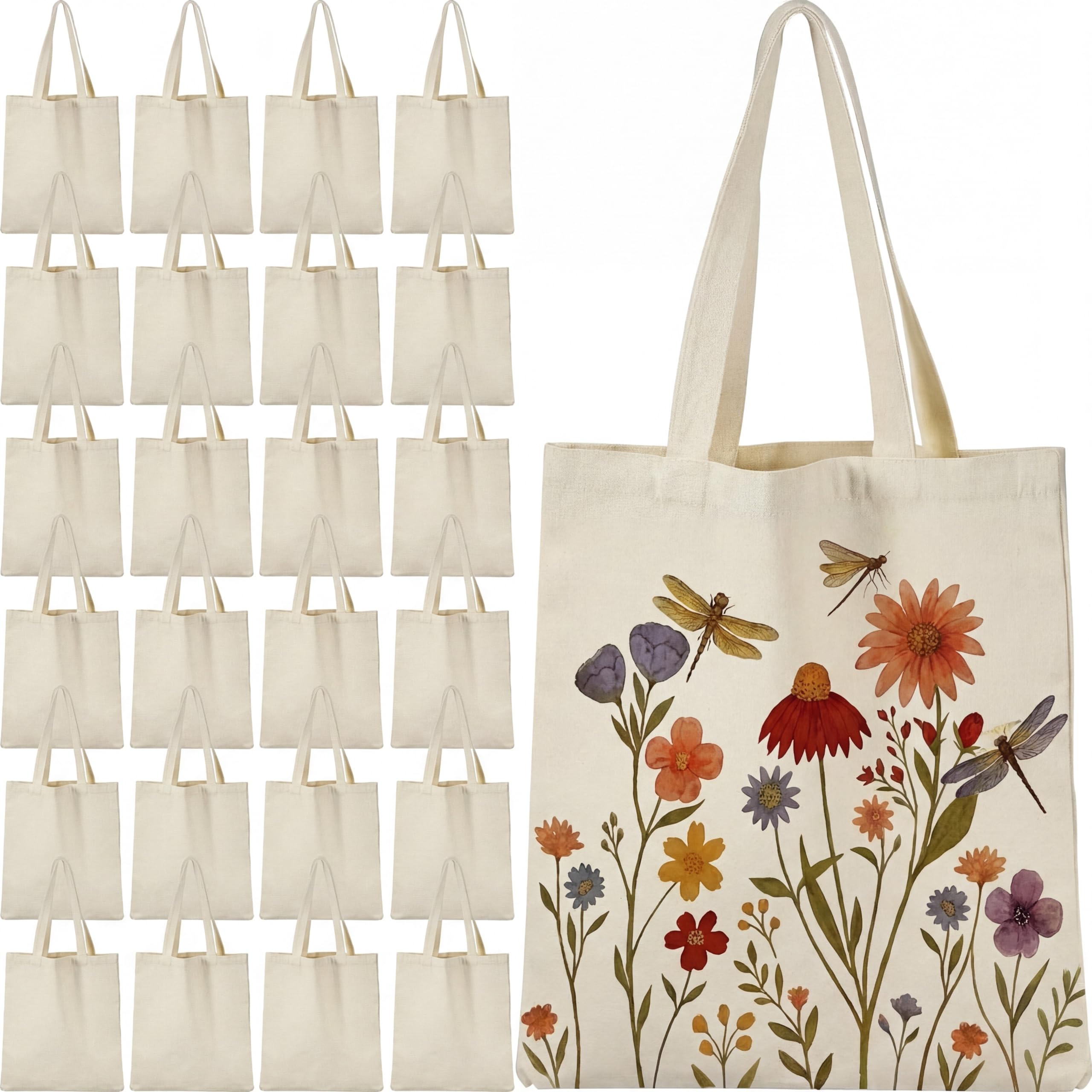 Reginary 40 Pack Sublimation Canvas Tote Bag 15x13 Inch Blank Tote Bags Bulk 10oz Non Shrink Reusable Polyester Grocery Shopping Bag for Heat Transfer