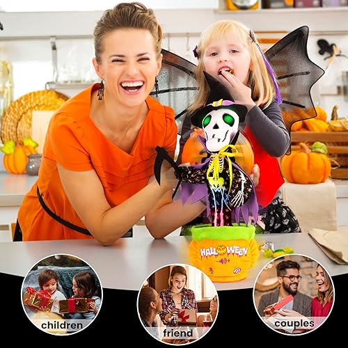 Miniatura 5 de Juguete de esqueleto de Halloween, decoraciones de Halloween aterradoras para interiores y exteriores, juguetes musicales iluminados, cantar,