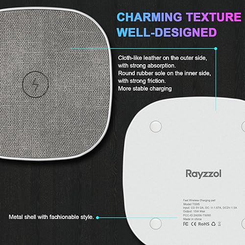 Miniatura 2 de Alfombrilla de carga inalámbrica, base de metal antideslizante, ultra delgada, con certificación Qi de 15 W, almohadilla de carga rápida máxima para