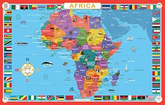 Tot Talk Map of Africa Kids Educational Placemat - Part of Our World Placemats for Kids Collection with Activities on The Back - Waterproof, Washable Childrens Placemats - Made in The USA