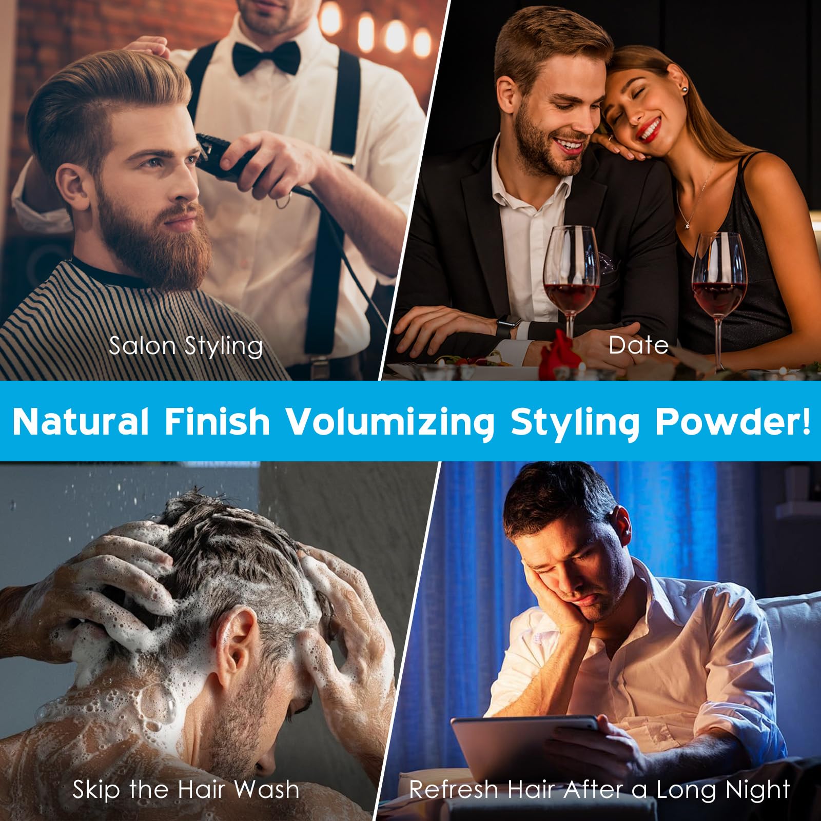 Poudre de volume pour cheveux pour homme, 30 g, texture powder, poudre coiffante, volume des cheveux avec effet mat, tenue longue durée, facile à appliquer, non grasse, poudre pour cheveux pour hommes