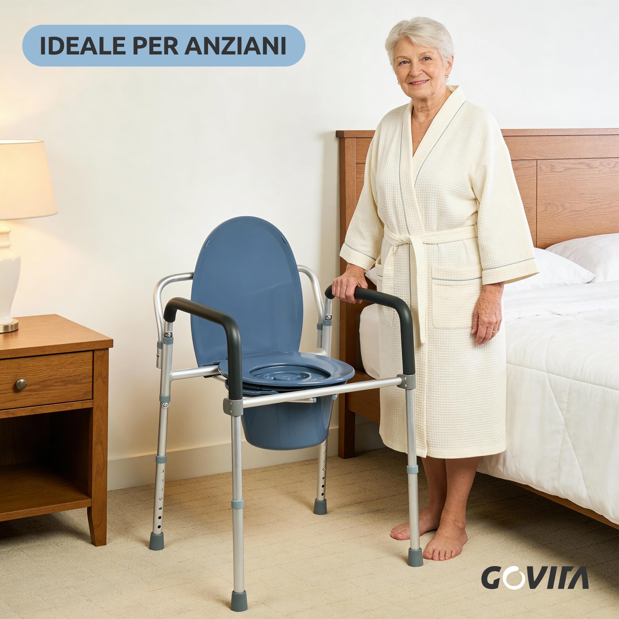 GOVITA Sedia Da Comodo Comoda Wc In Alluminio 4 Funzioni In 1 Pieghevole Sgabello Doccia Bagno Per Aziani E Disabili, Rialzo Wc Water Supporto Per Water Sedile Per Doccia Per Anziani