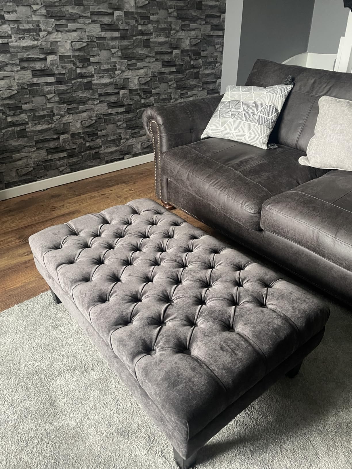 Handmade Extra Large Chesterfield Upholstered Footstool Coffee Table by Handmade Bedroom Furniture (Feet Style - 7, Slate)