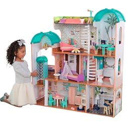 Recubrir Casa De Madera KidKraft Casa de muñecas de madera Camila con muebles y accesorios, Casita de juguete con gato, ascensor y piscina para muñecas de 30 cm, juguetes niños y niñas desde 3años (65986) Exclusivo en Amazon