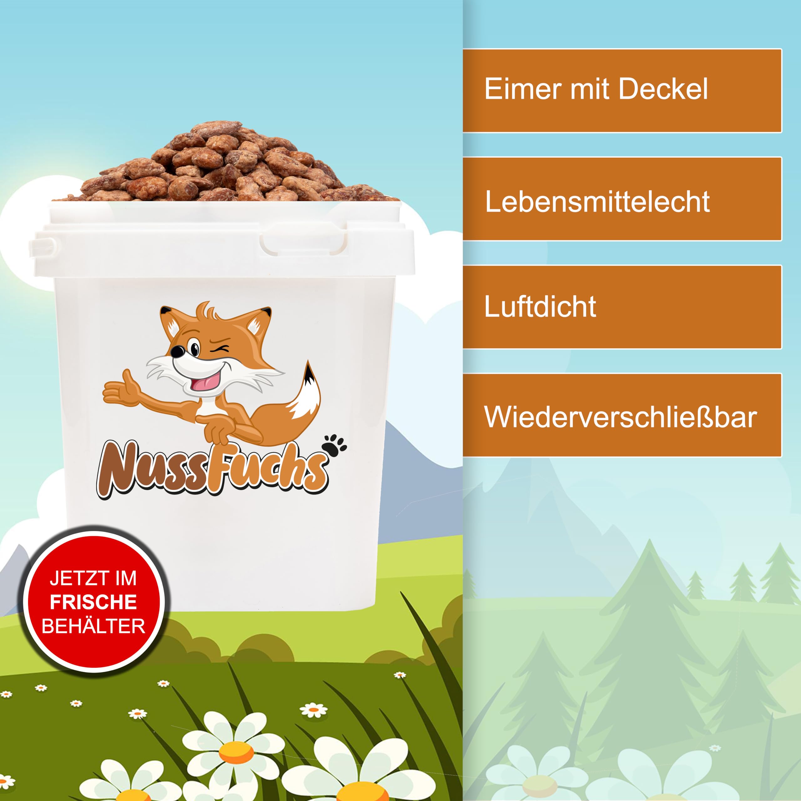 Gebrannte Mandeln 1kg – karamellisierte Mandeln wie vom Jahrmarkt/Weihnachtsmarkt | geröstet & gezuckert | Knusprige ganze Mandelkerne – Knusper-Snack im Eimer