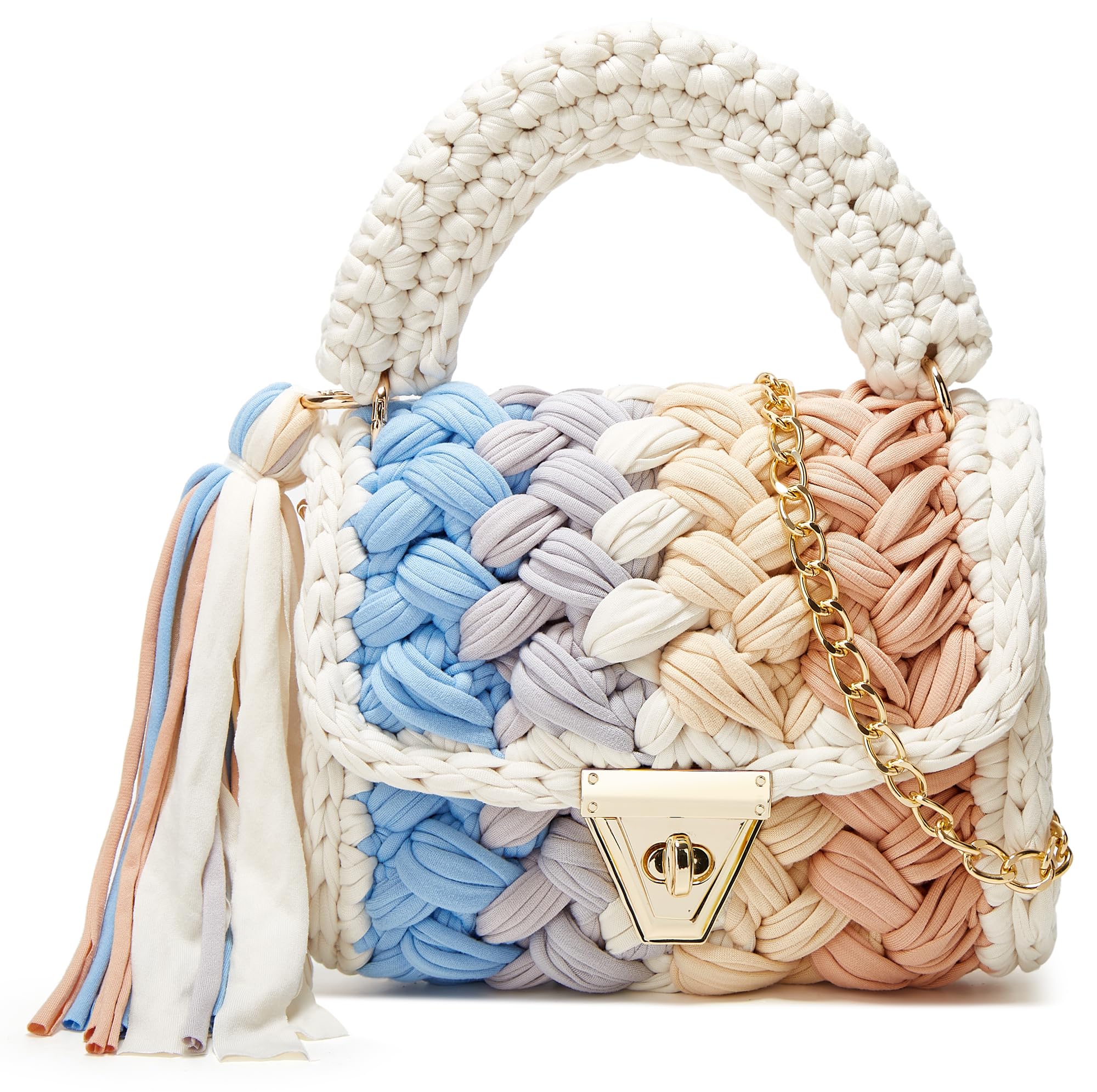 Chunky Yarn Knit Crochet Tote Purse Crossbody Bags for Women - Handwoven Evening Clutch Flap Shoulder Bag — view 8