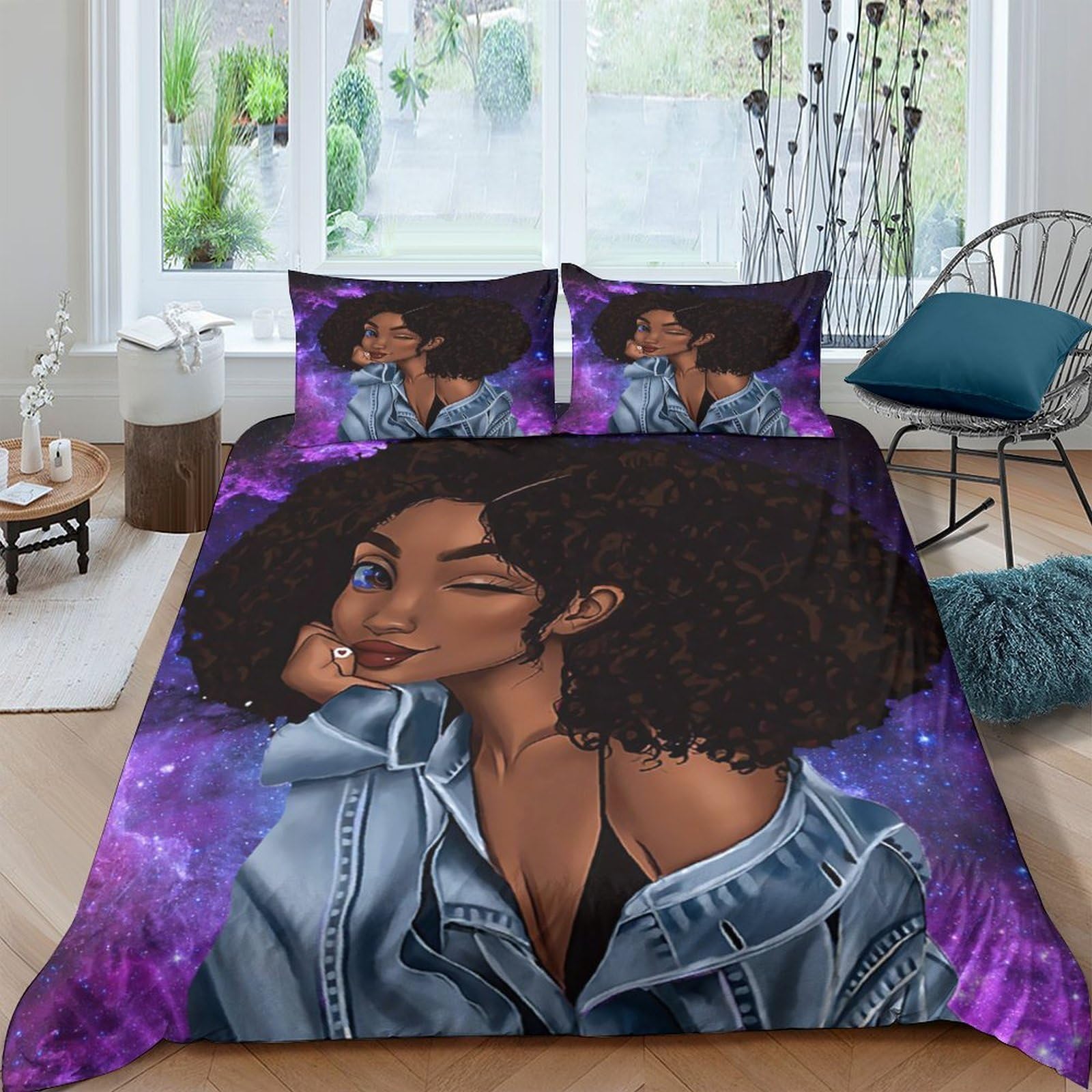 Ctjqhvkz Style-10 3D Printed Afro Couple Fitted Sheet Microfiber Purple Galaxy Mattress Cover For Bedroom Dorm Easy Care Decor Single（135X200cm）