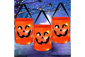 CCINEE 3 Pcs LED Light Up Halloween Candy Bags for Kids Bucket, Orange