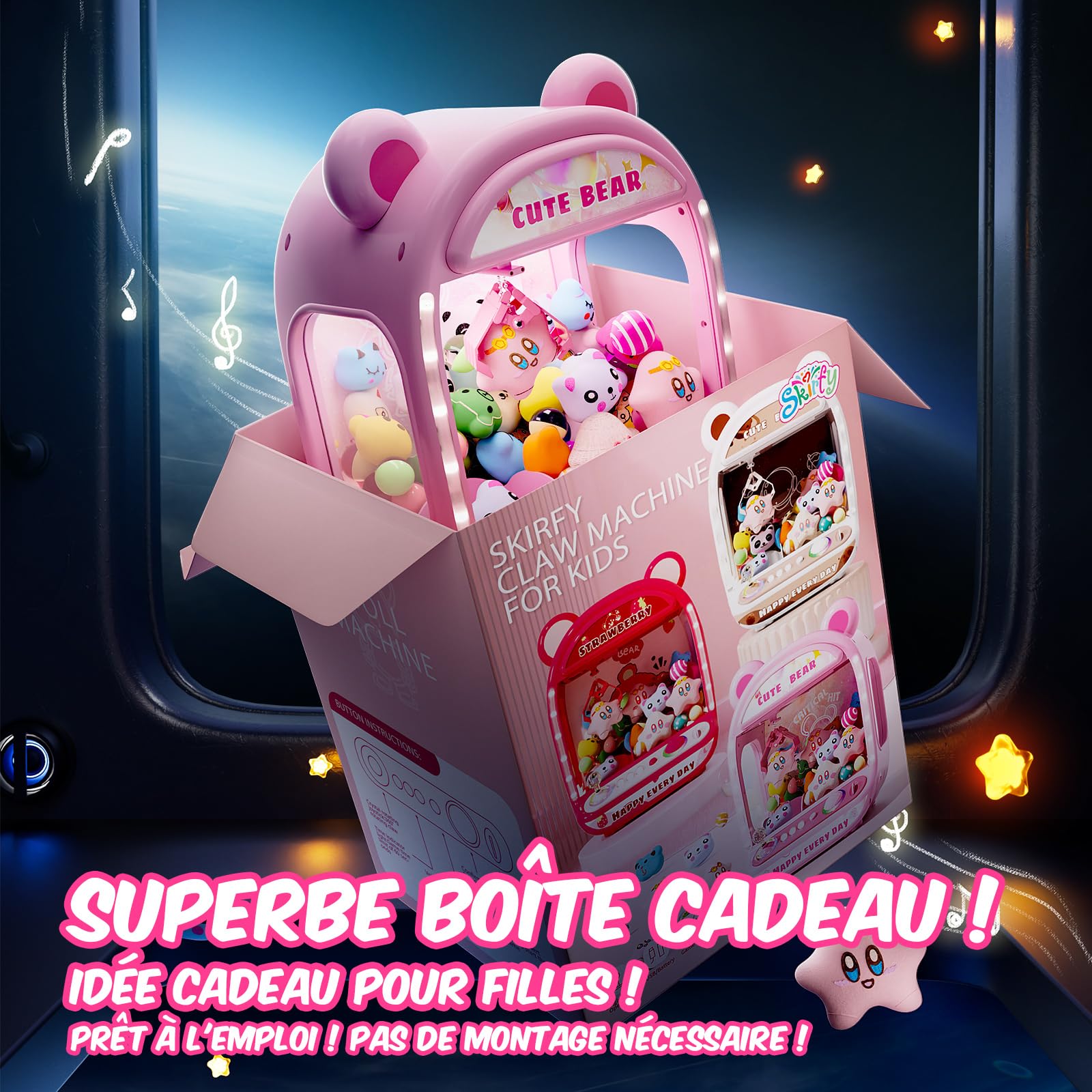 Machine à Griffer pour Enfants, Jouets Licorne pour Filles 6+, Jeux d'Arcade Mini Distributeur de Bonbons avec Jouet Squishy, Rose