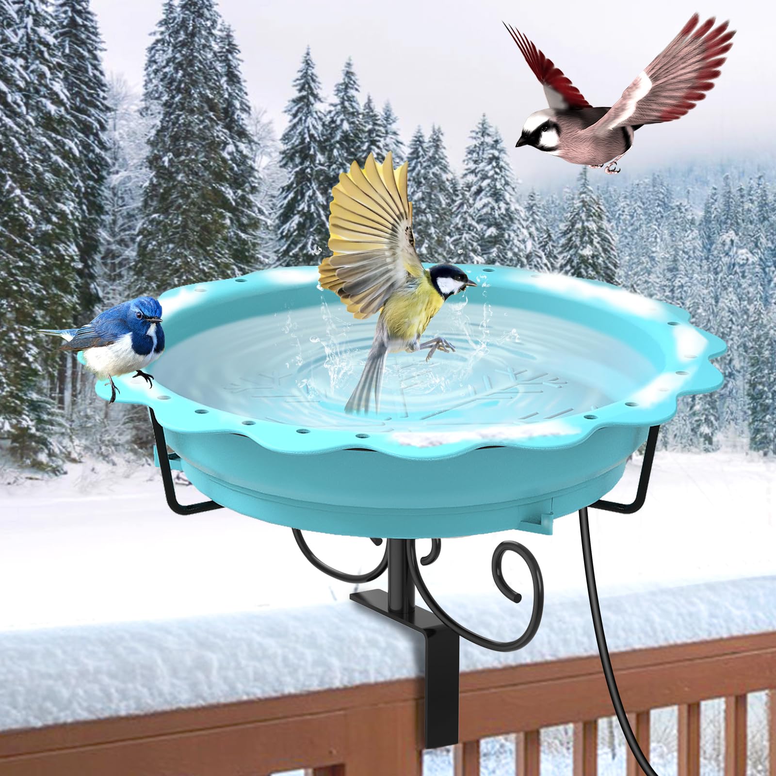 Heated Bird Bath for Deck Railing