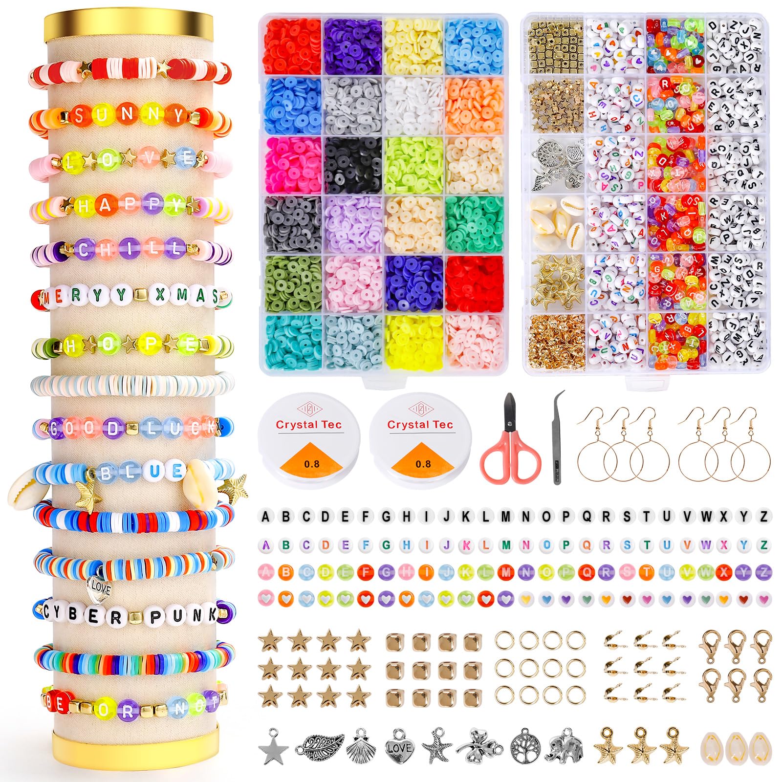 Lannvan 5952 Piezas Abalorios para Hacer Pulseras, 24 Colores 6mm Cuentas de Arcilla Polimérica, Kit para Hacer Pulseras, Friendship Bracelet Kit, Regalos de Cumpleaños y Navidad