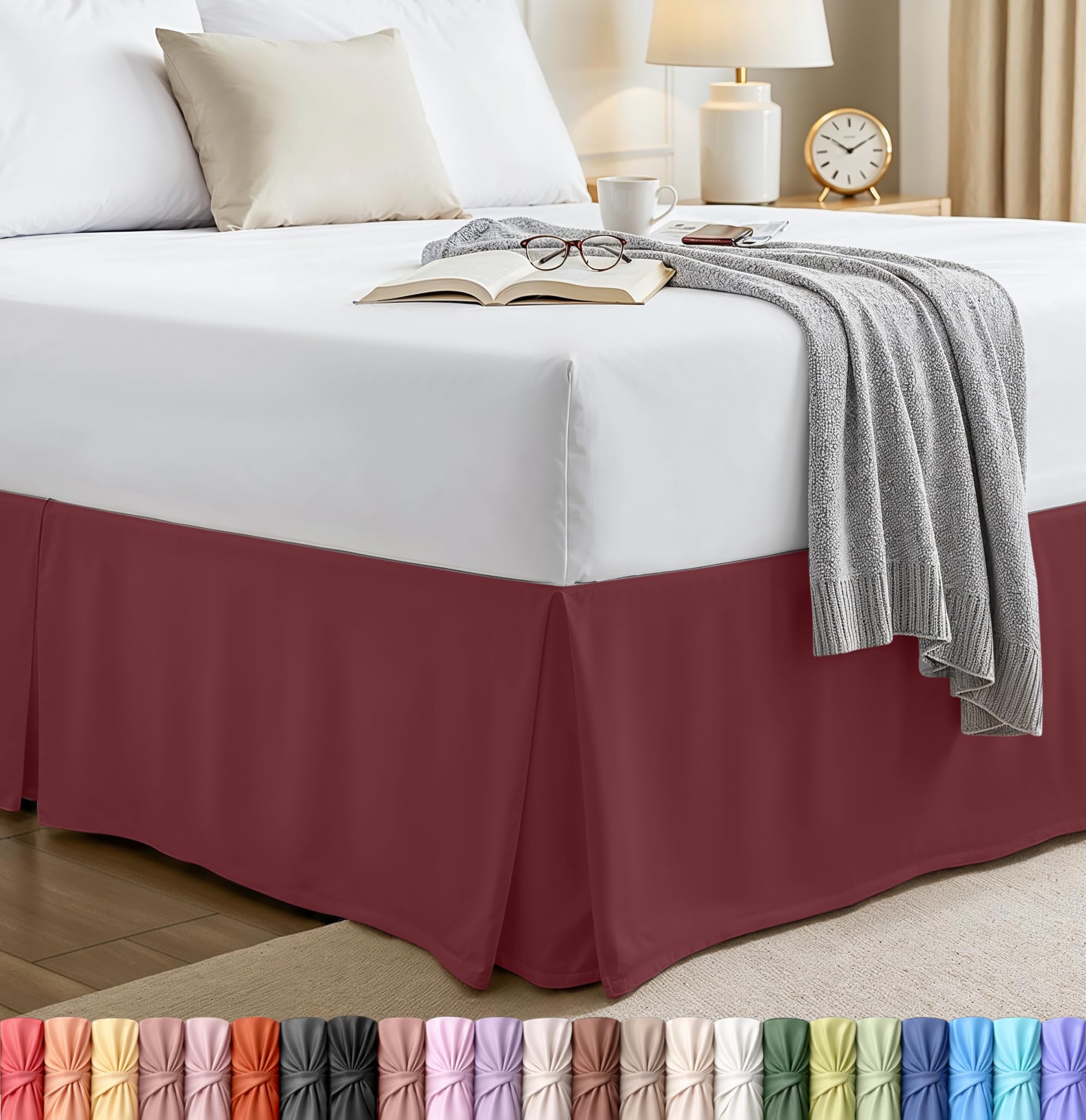 Utopia Bedding Queen Bed Skirt - Soft Quadruple Pleated Ruffle - Easy Fit with 16 Inch Tailored Drop - Hotel Quality, Shrinkage and Fade Resistant (Queen, Burgundy) | Easy Fit Design, Shrinkage & Fade Resistant, Hotel Style, Microfiber Durable Fabric, Machine Washable-image-42