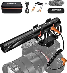 COMICA VM20 Microfone Shotgun Direcional Supercardioide com Tela OLED e Suporte Antichoque Rycote, Ideal para Vídeos, Vlogs, Câmeras DSLR, Smartphones e Tablets
