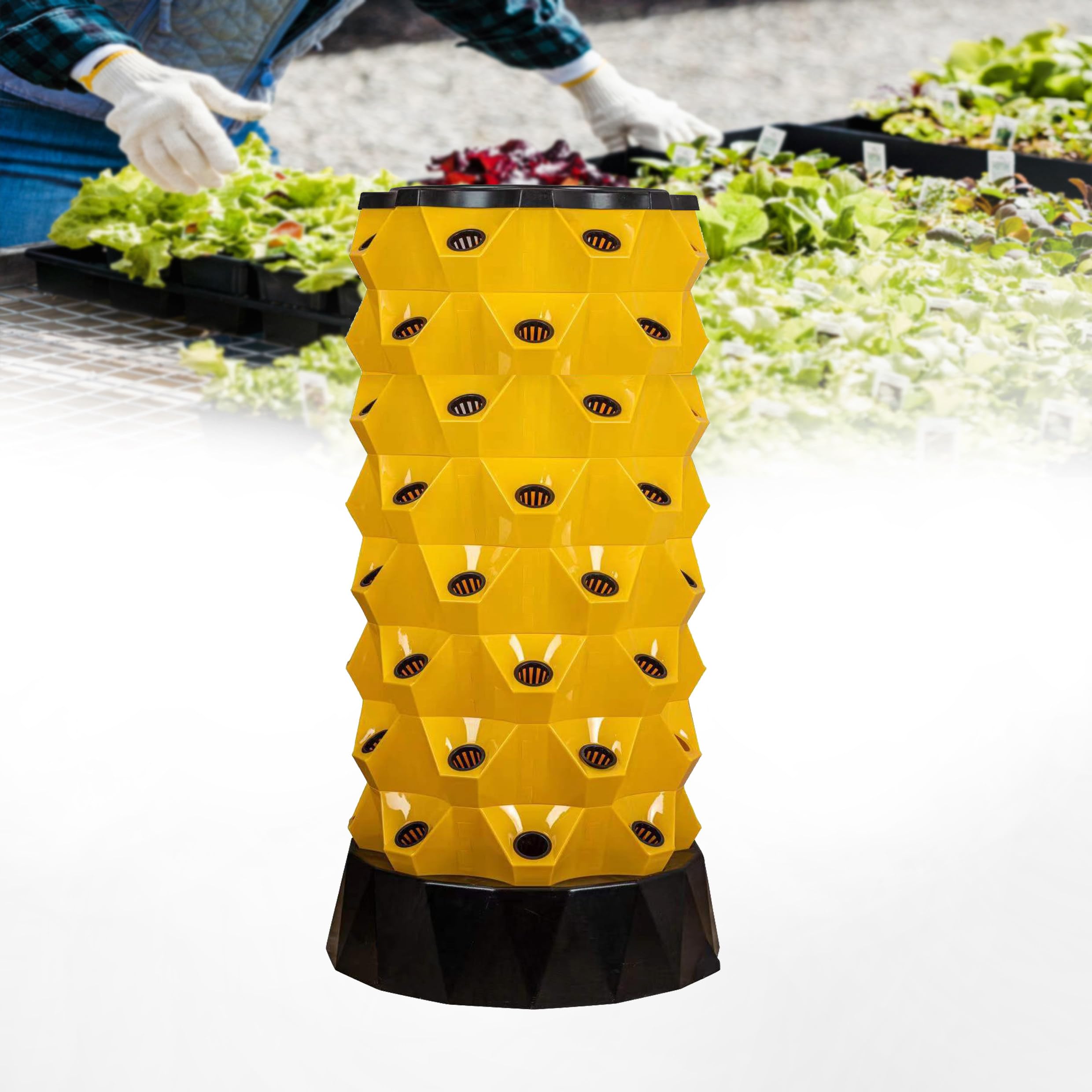 Hydroponic Grow Tower Kit mit Pumpe - Vertikales Aeroponisches System für den Anbau von Erdbeeren, Tomaten, Salat - 80 Löcher Hydroponik Garten