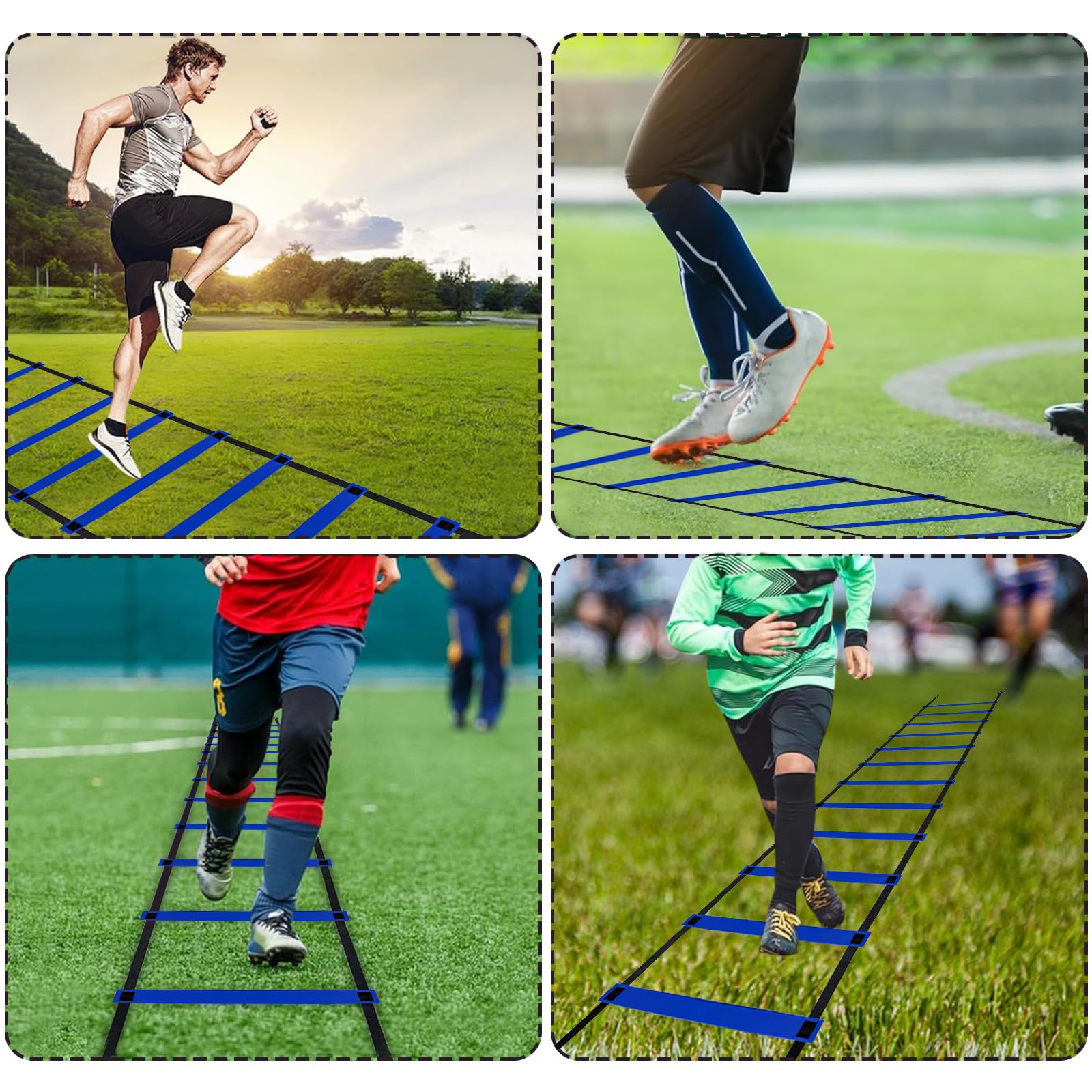YEXEXINM Juego de equipo de entrenamiento de velocidad de escalera de agilidad profesional, escalera de agilidad de 20 pies, 12 conos de fútbol, 4 obstáculos de agilidad, paracaídas para correr,